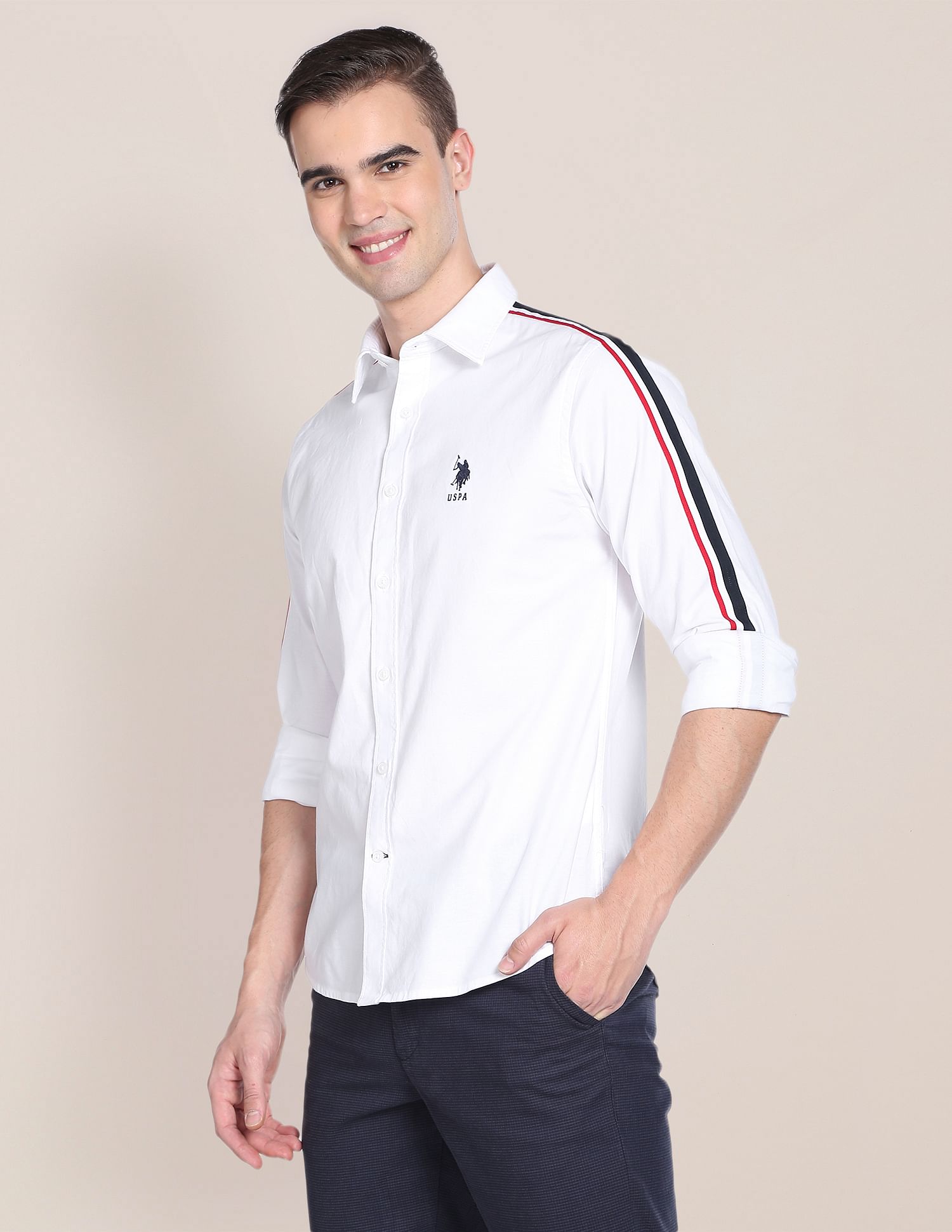 Oxford Stretch Solid Shirt White - U.S. Polo Assn. India | Large