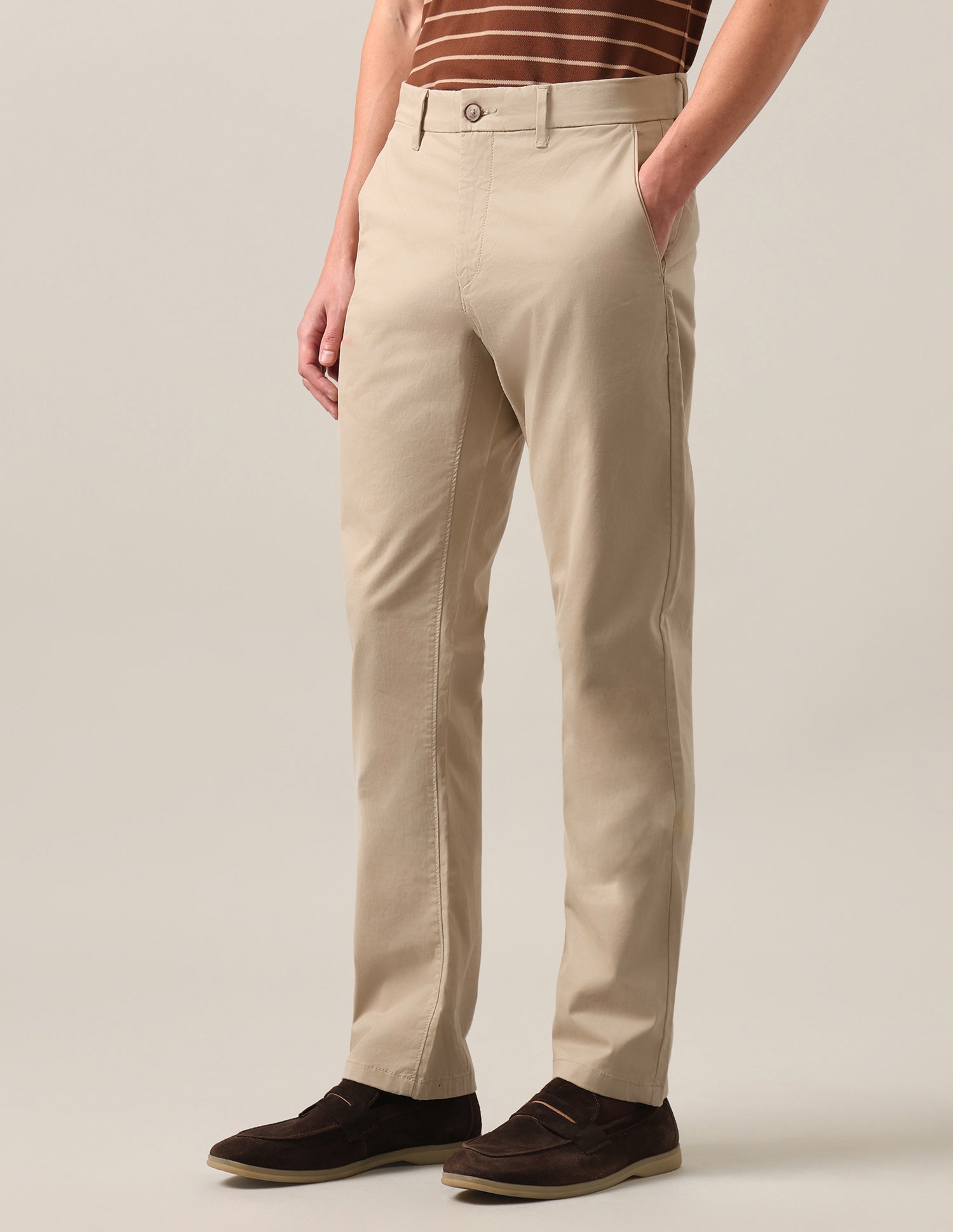Riley Straight Fit Satin Trousers Light Khaki - U.S. Polo Assn. India | Large