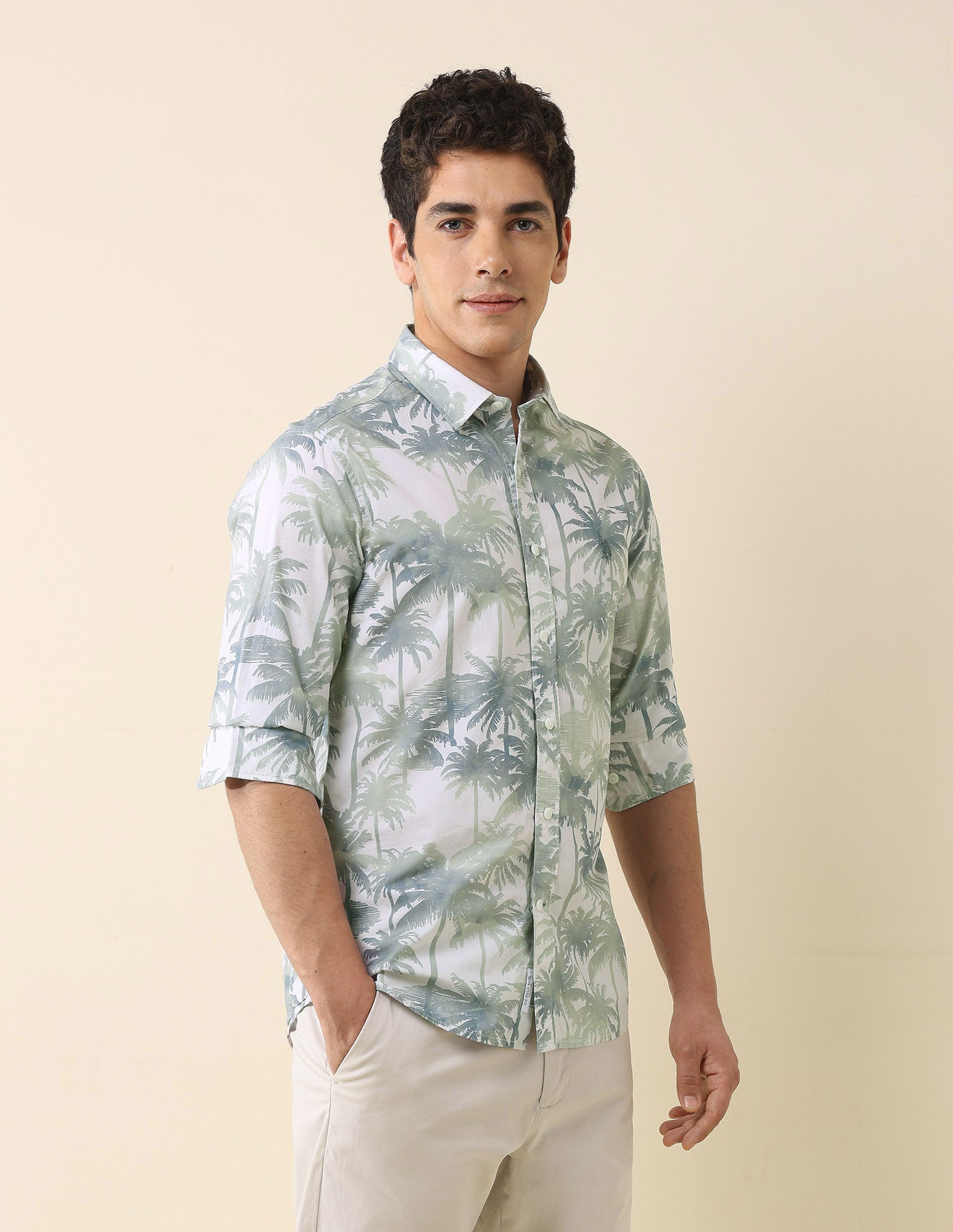 Tropical Printed Poplin Shirt Green - U.S. Polo Assn. India | Large
