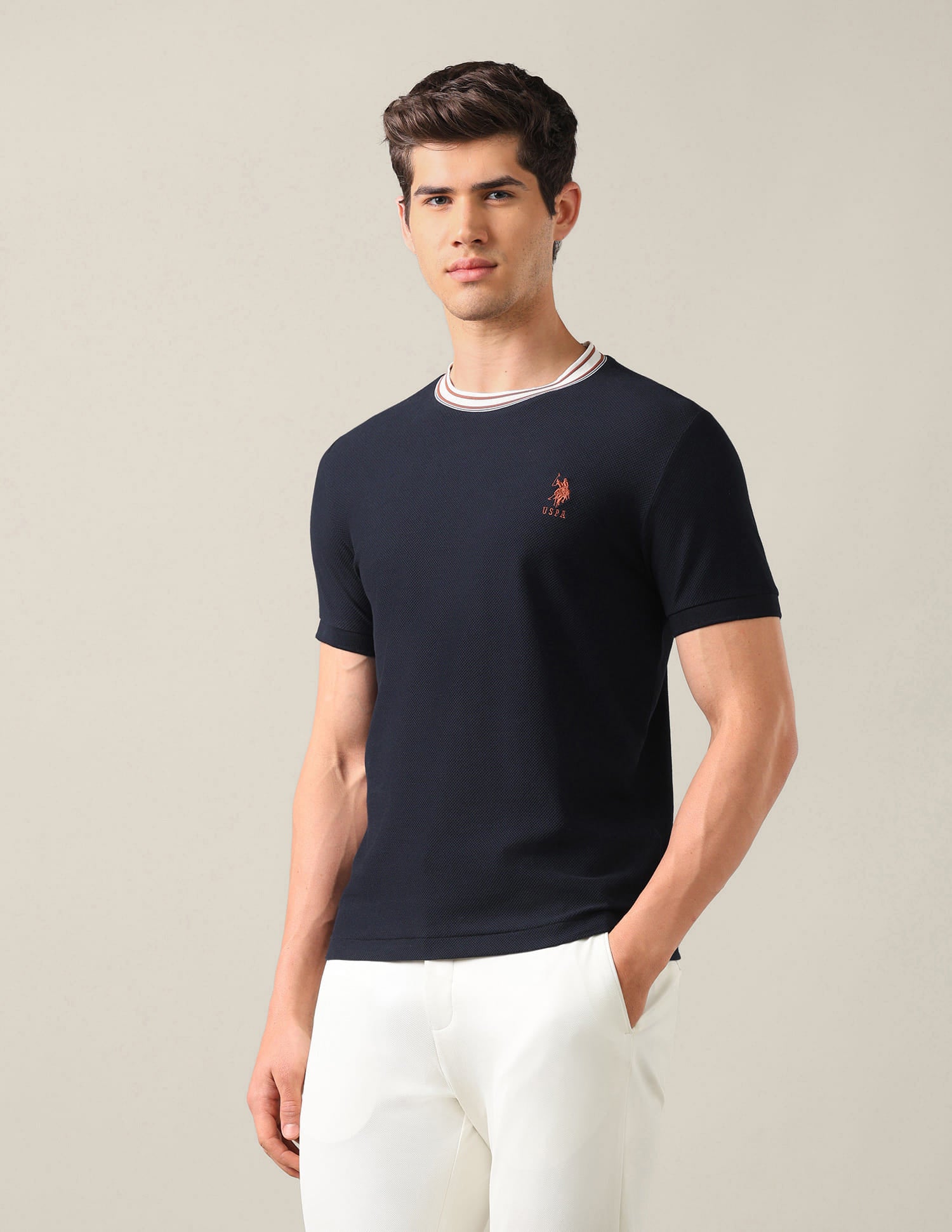 Solid Slim Fit T-Shirt Blue - U.S. Polo Assn. India | Large
