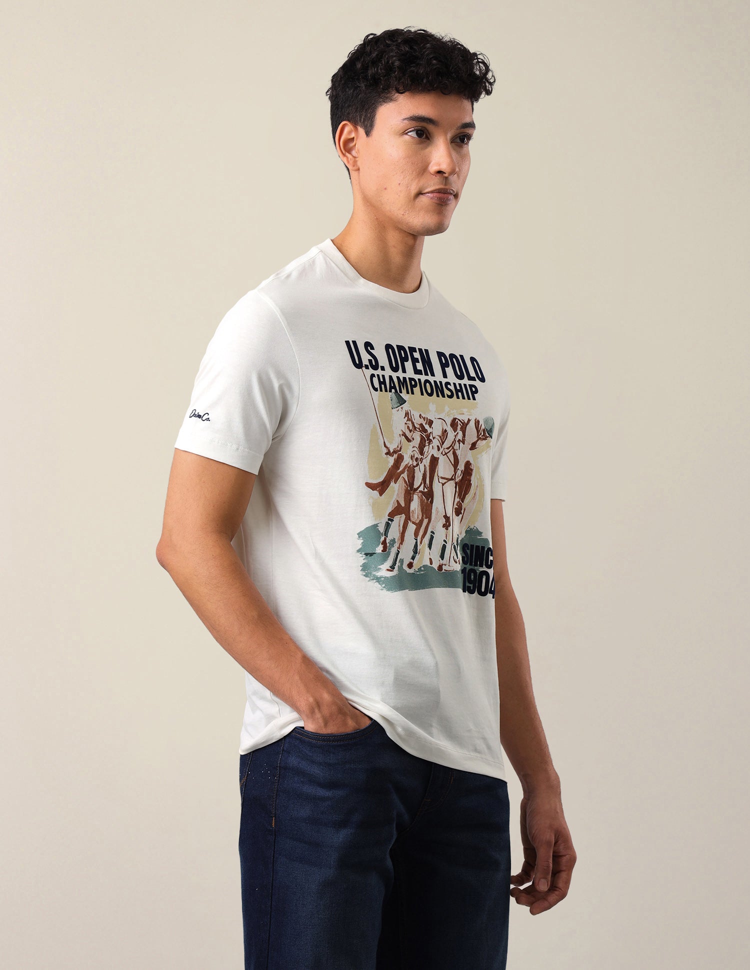 Graphic Brand Printed Slim Fit T-Shirt Ivory - U.S. Polo Assn. India | Large