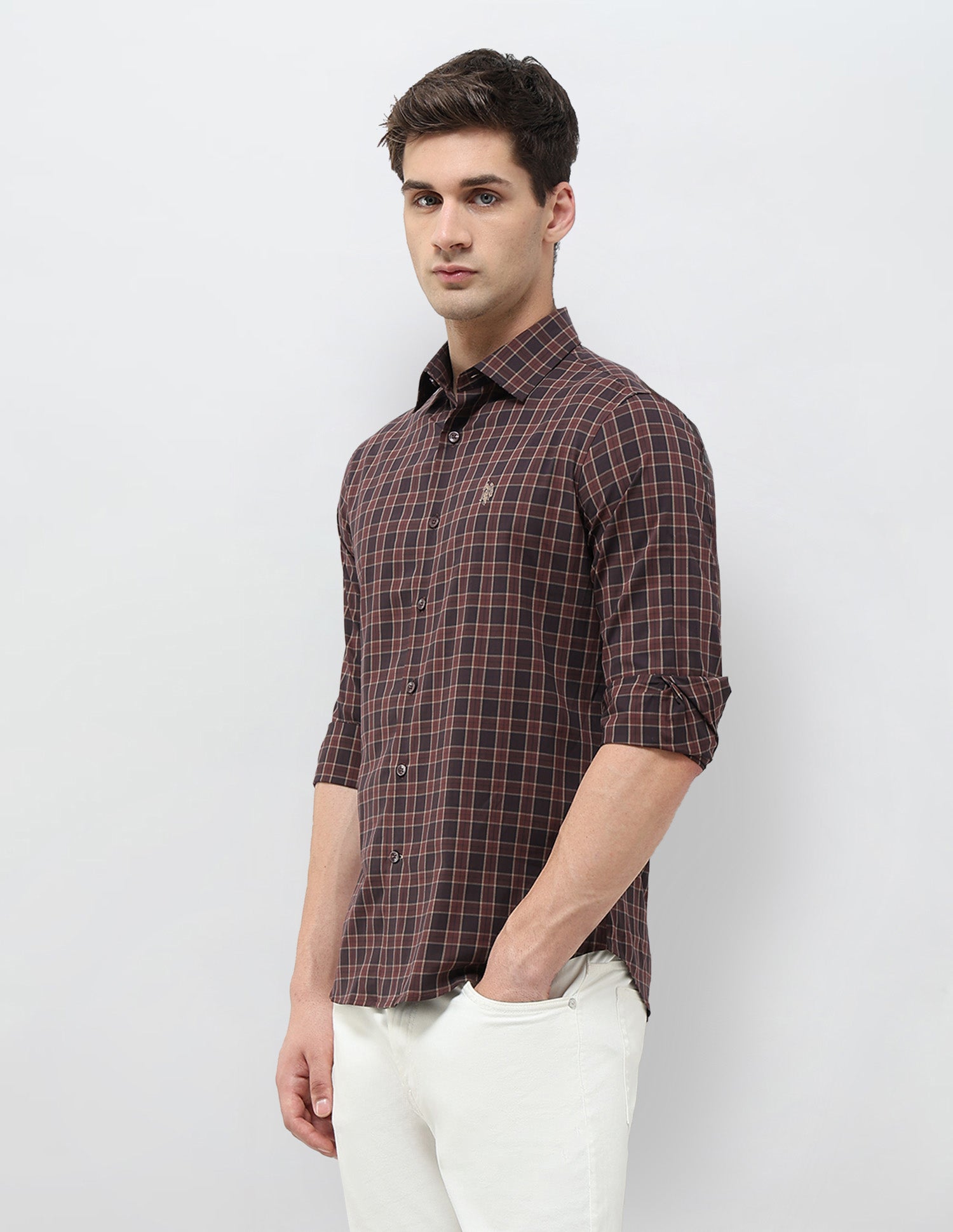 Grid Tattersall Checked Regular Fit Shirt Burgundy - U.S. POLO ASSN. | Large