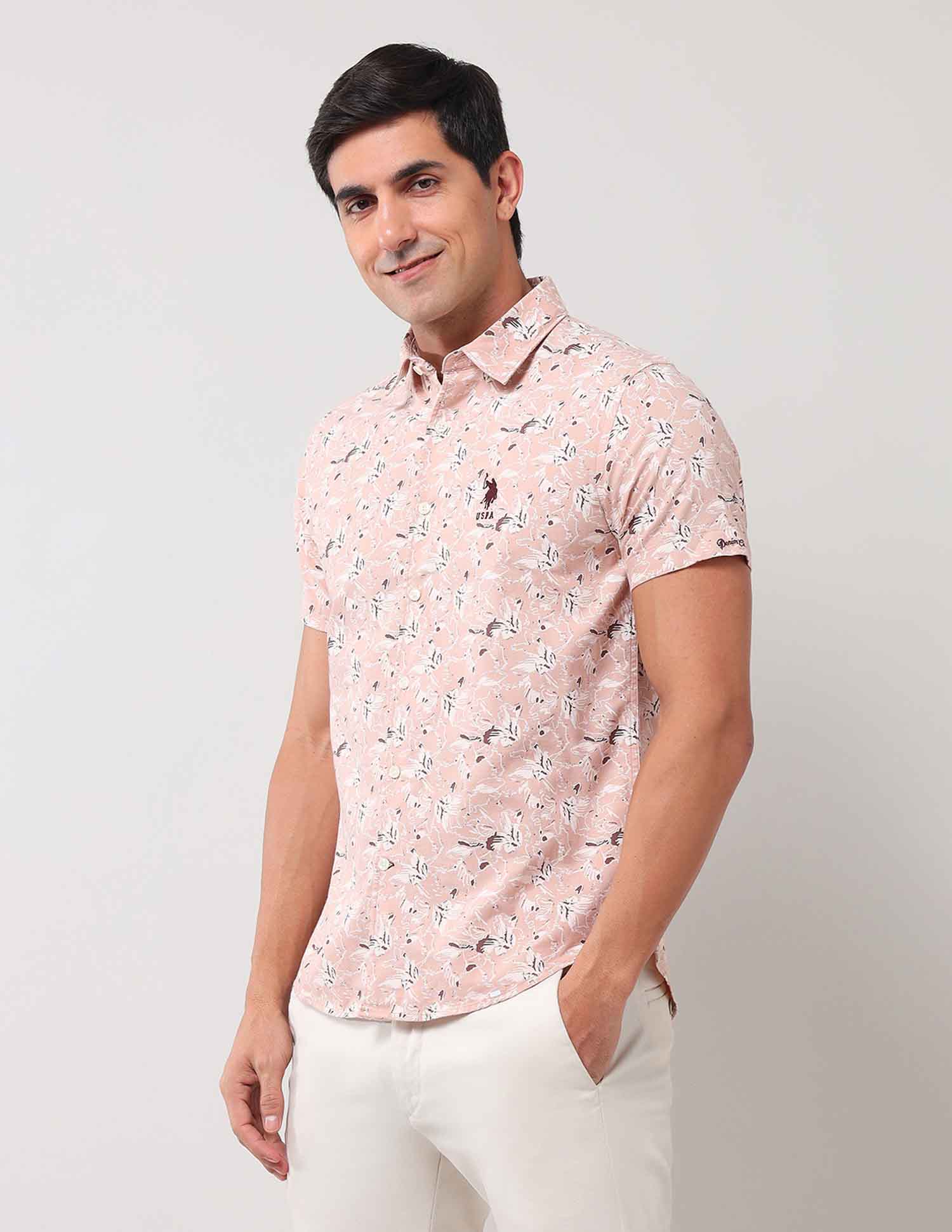 Floral Printed Regular Shirt Light Brown - U.S. Polo Assn. India | Large