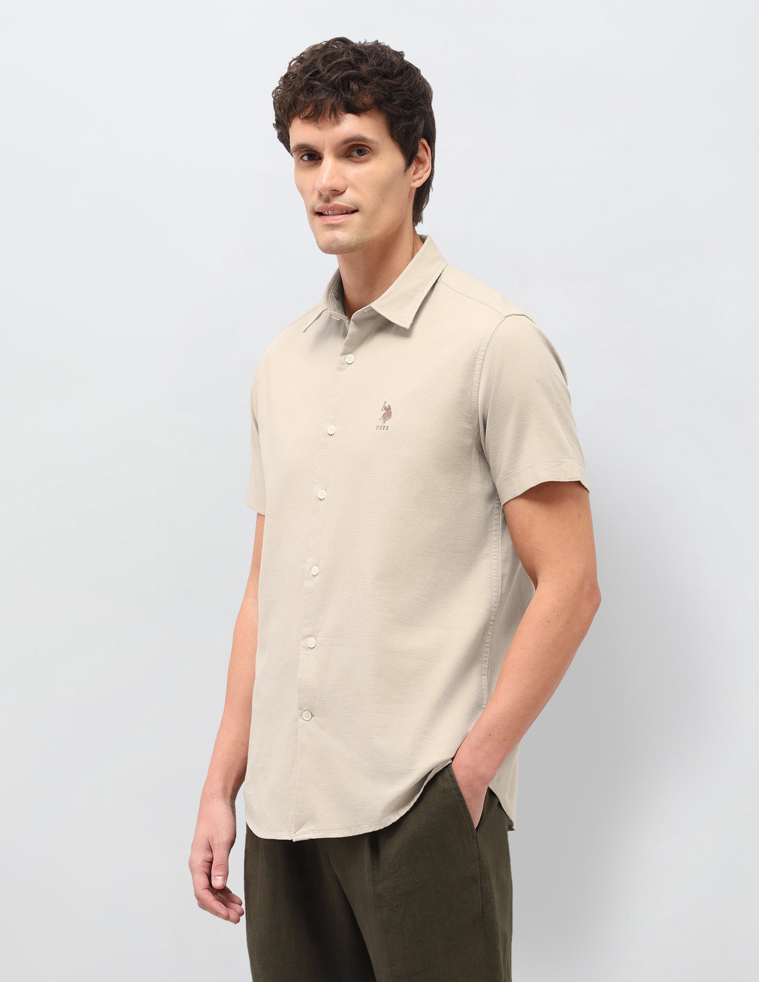 Dobby Solid Shirt Khaki - U.S. Polo Assn. India | Large