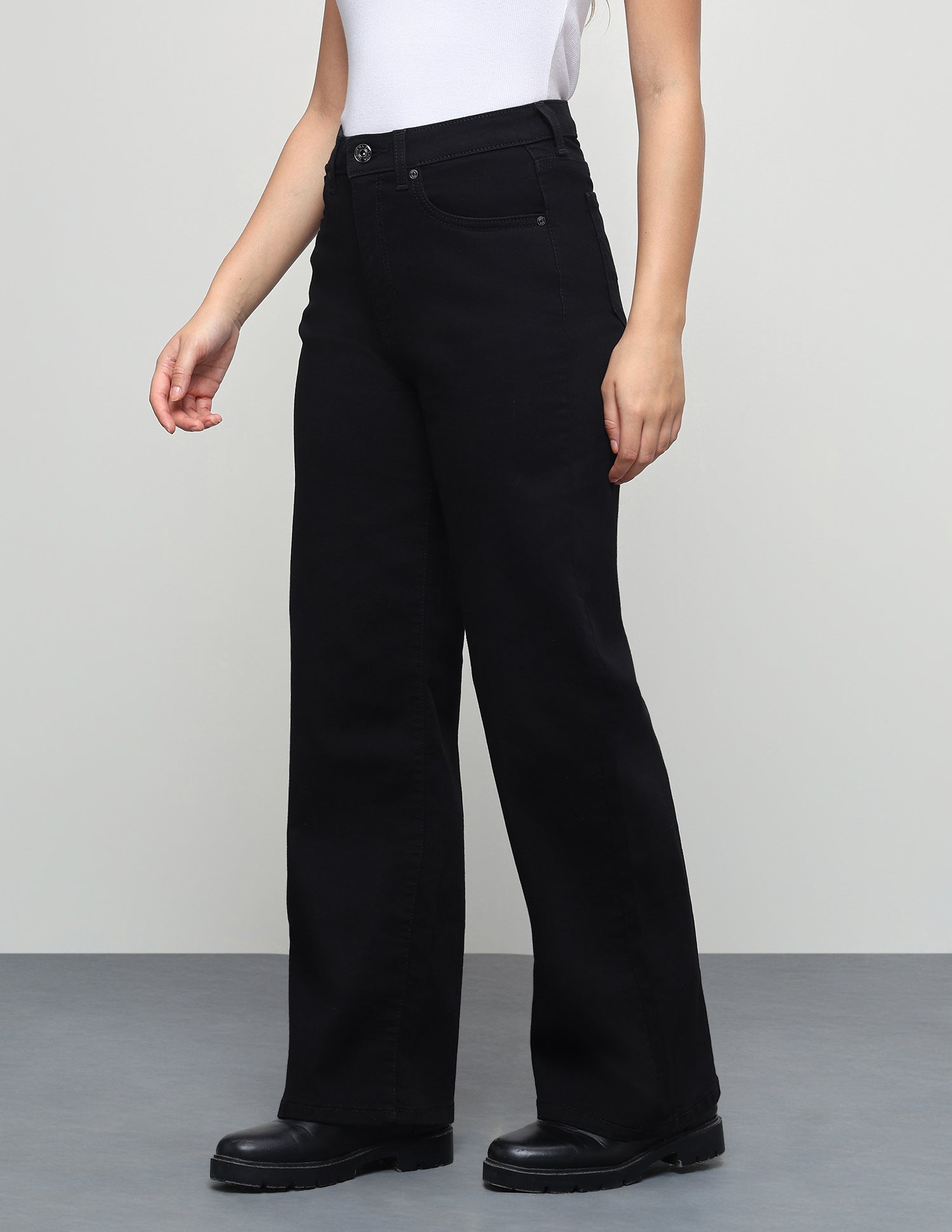 High Rise Wide Leg Fit Jeans Jet Black - U.S. Polo Assn. India | Large