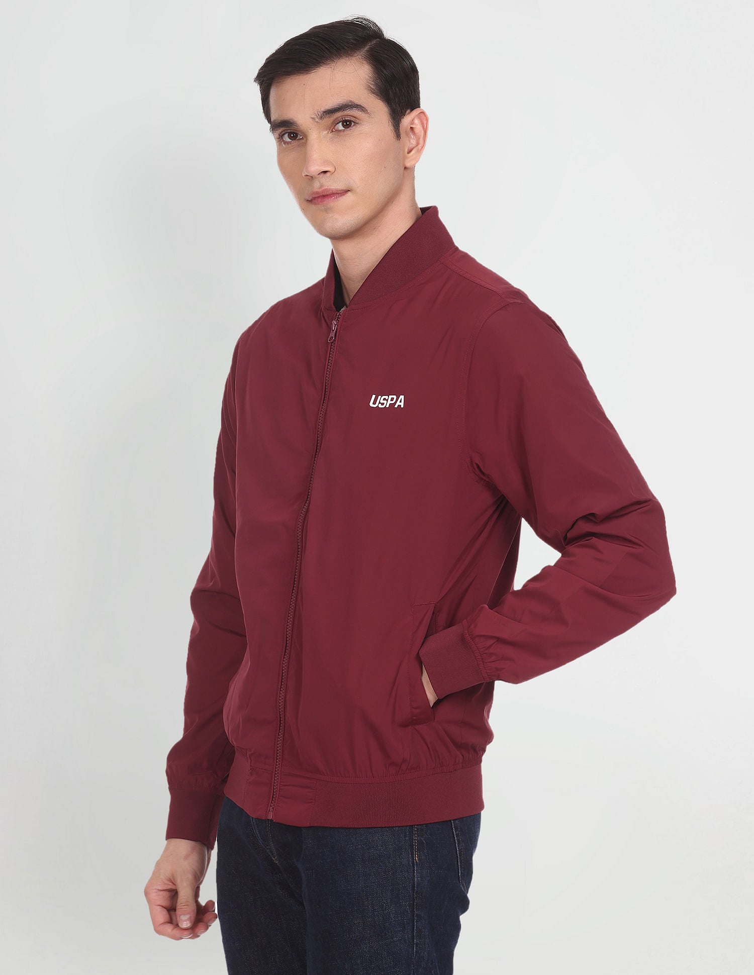 Solid Polyester Bomber Jacket Maroon - U.S. POLO ASSN. | Large