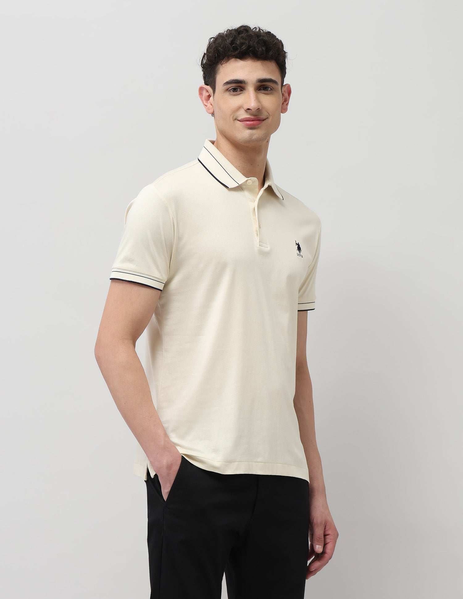 Solid Regular Fit Polo Shirt Beige - U.S. POLO ASSN. | Large