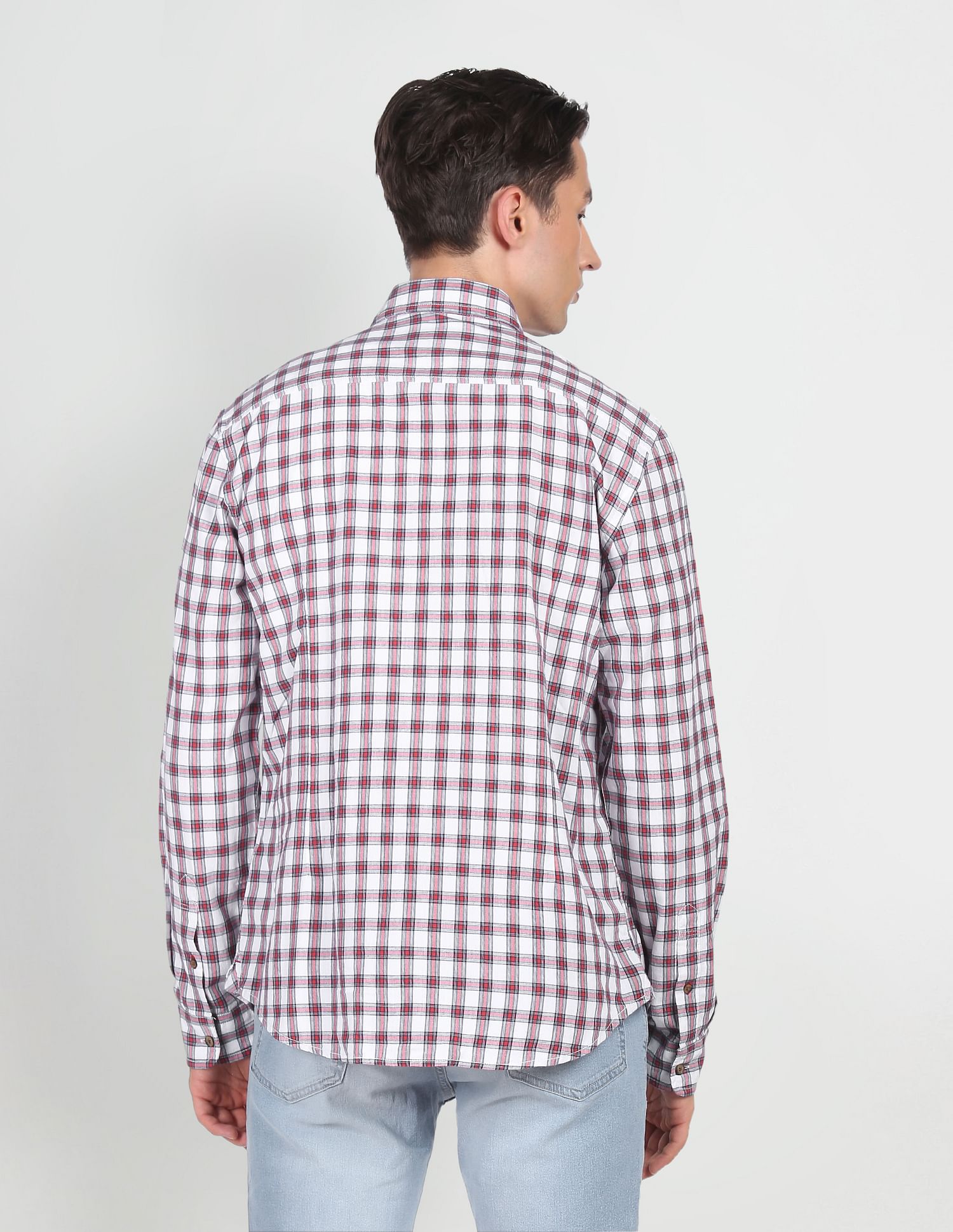 Spread Collar Check Casual Shirt Red and White - U.S. POLO ASSN. | Large