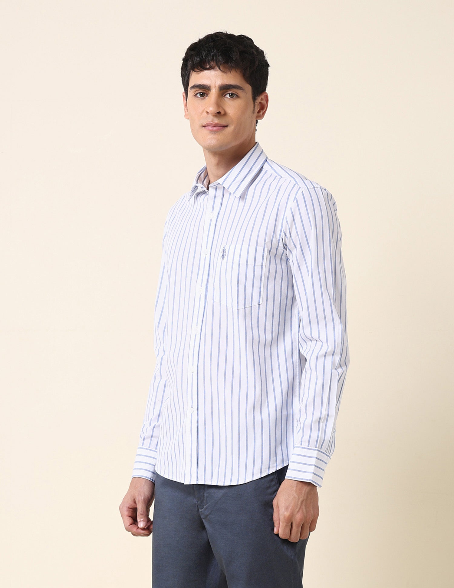 Vertical Striped Tailored Fit Shirt Blue - U.S. Polo Assn. India | Large