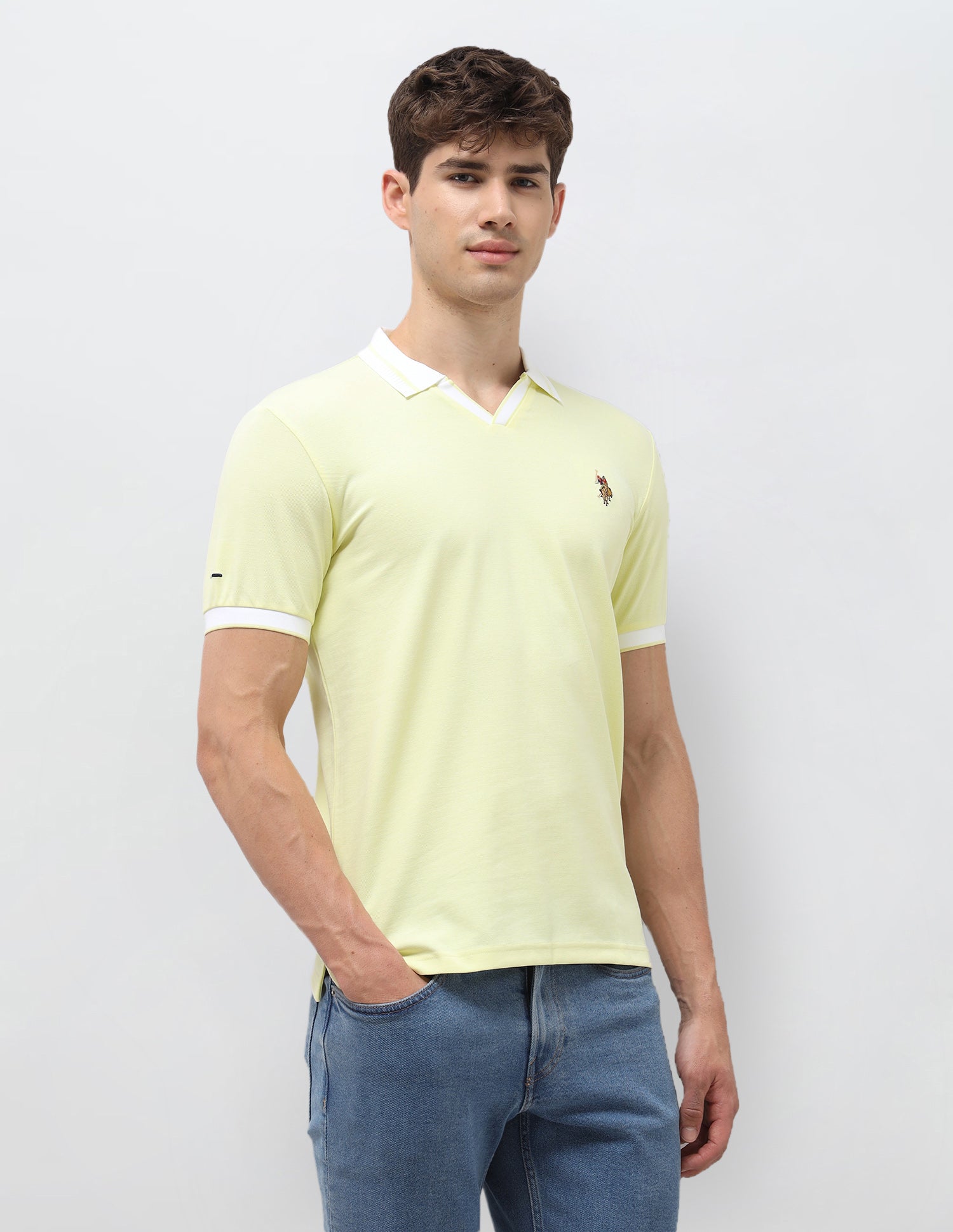 Solid Slim Fit Polo Shirt Light Yellow - U.S. Polo Assn. India | Large