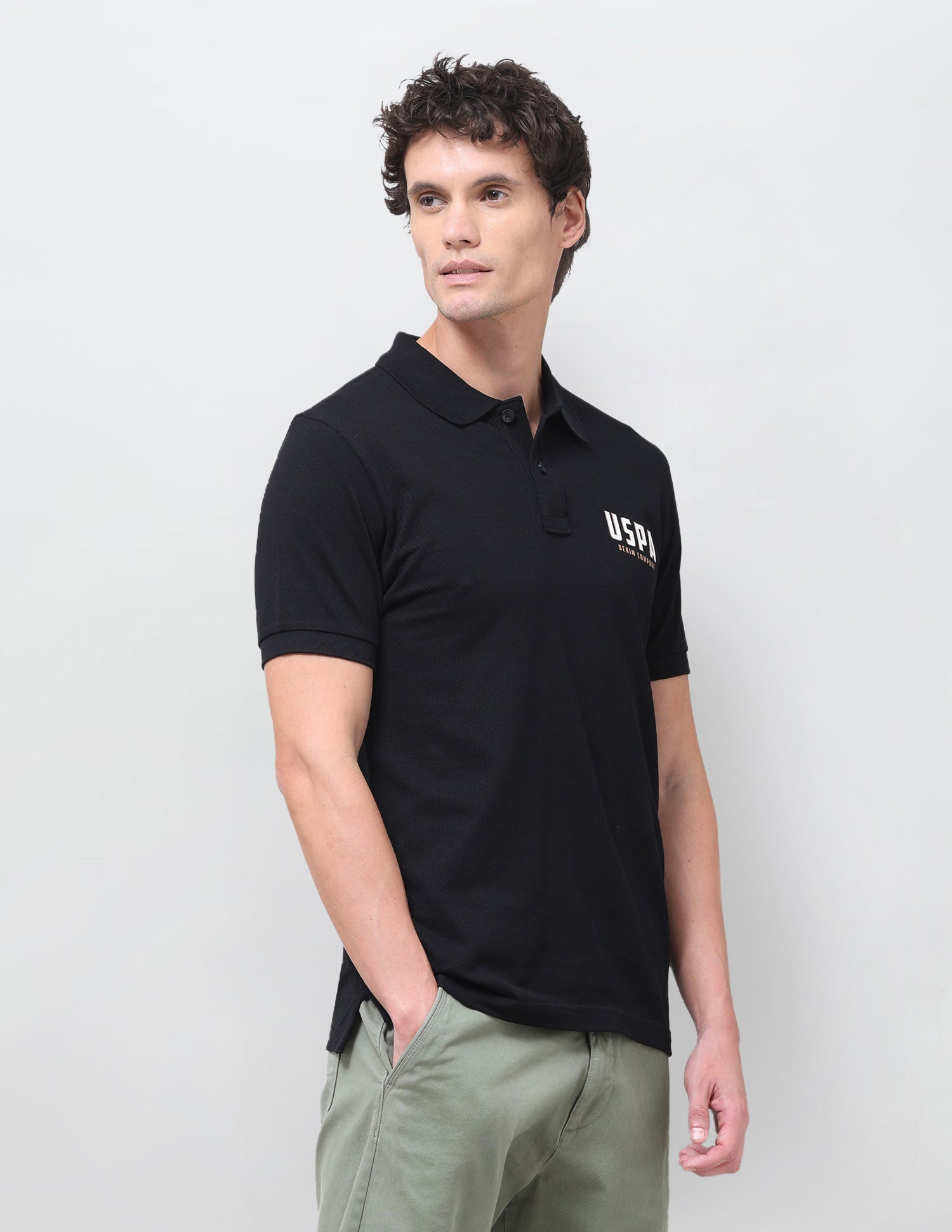 Brand Printed Slim Fit Polo Shirt Black - U.S. Polo Assn. India | Large