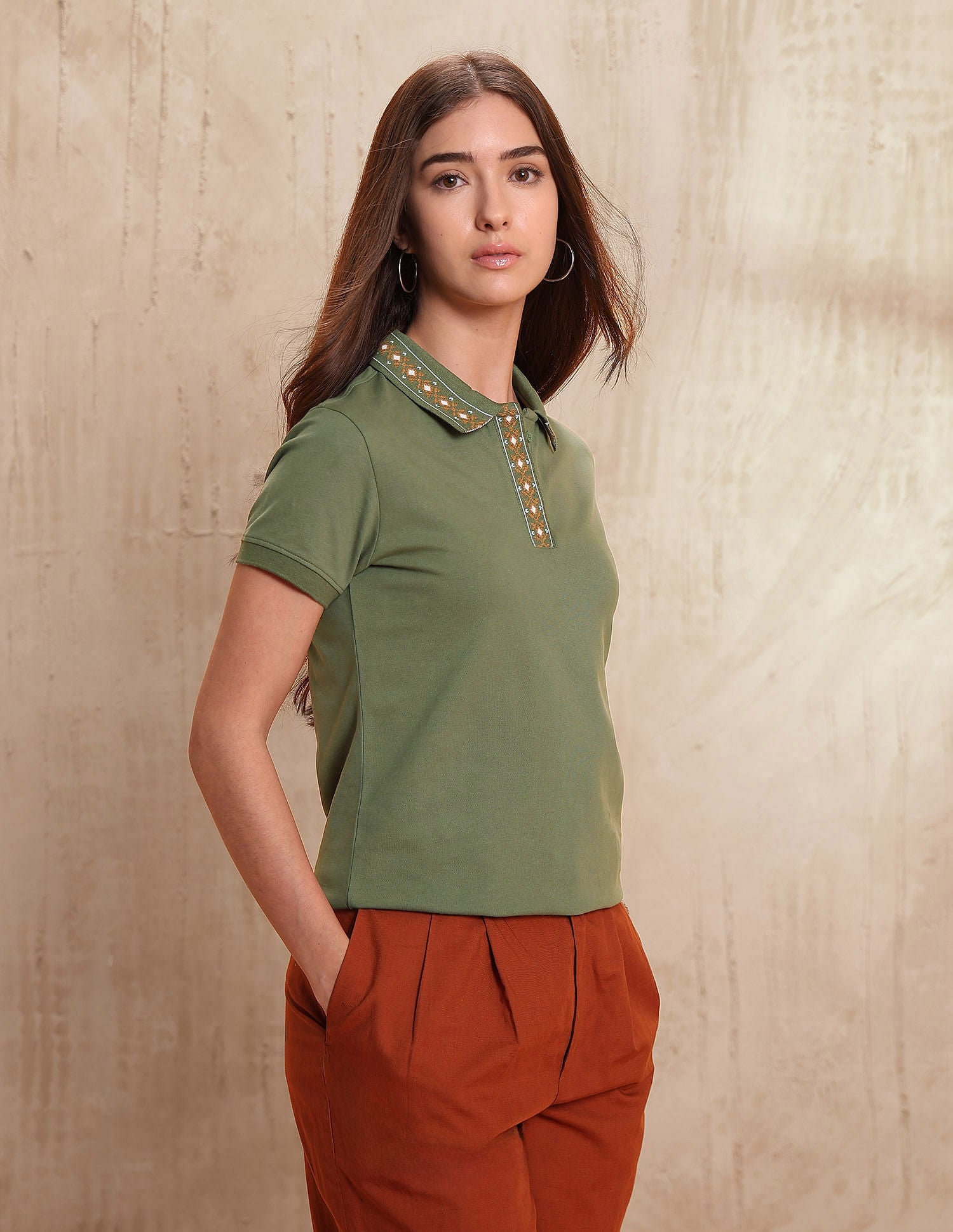 Jacquard Collar Polo Shirt Light Olive - U.S. POLO ASSN. | Large