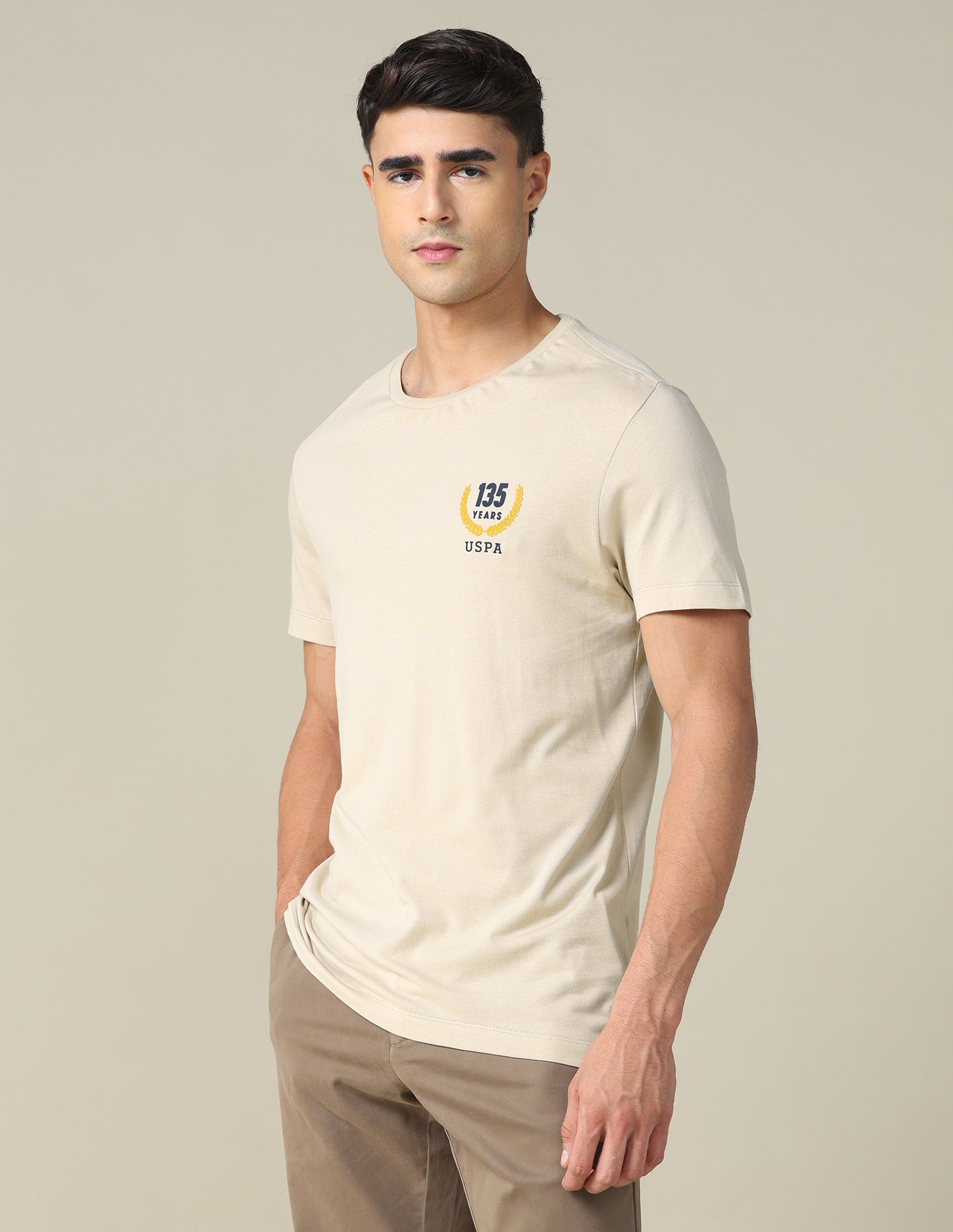 Regular Fit Solid T-shirt Beige - U.S. POLO ASSN. | Large