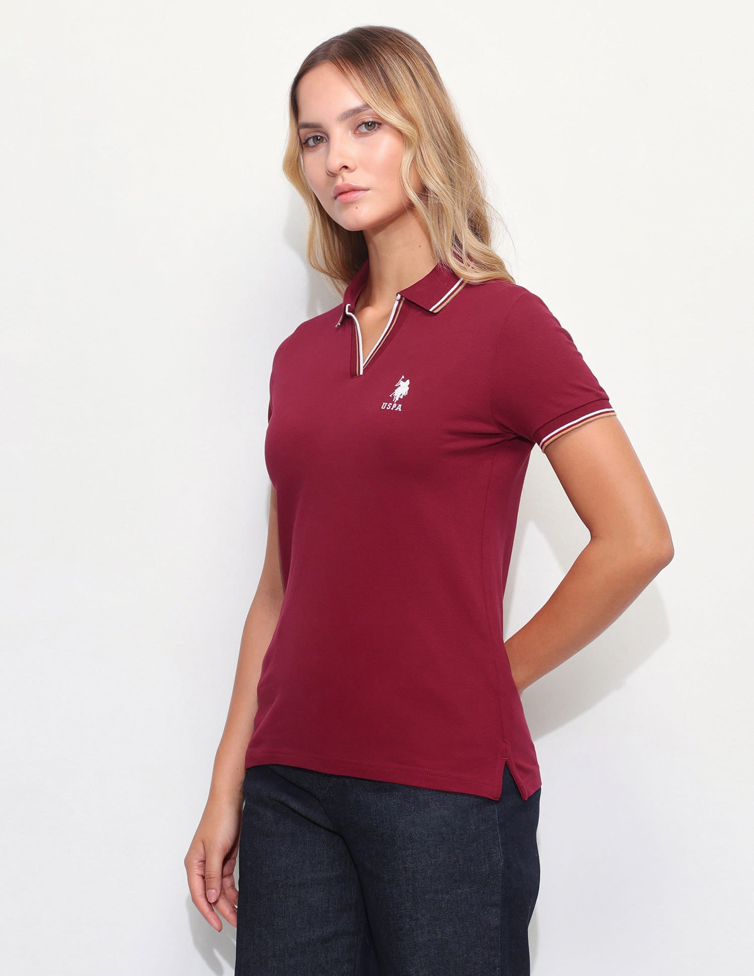 Solid Tipped Collar Regular Fit Polo Shirt Red - U.S. Polo Assn. India | Large
