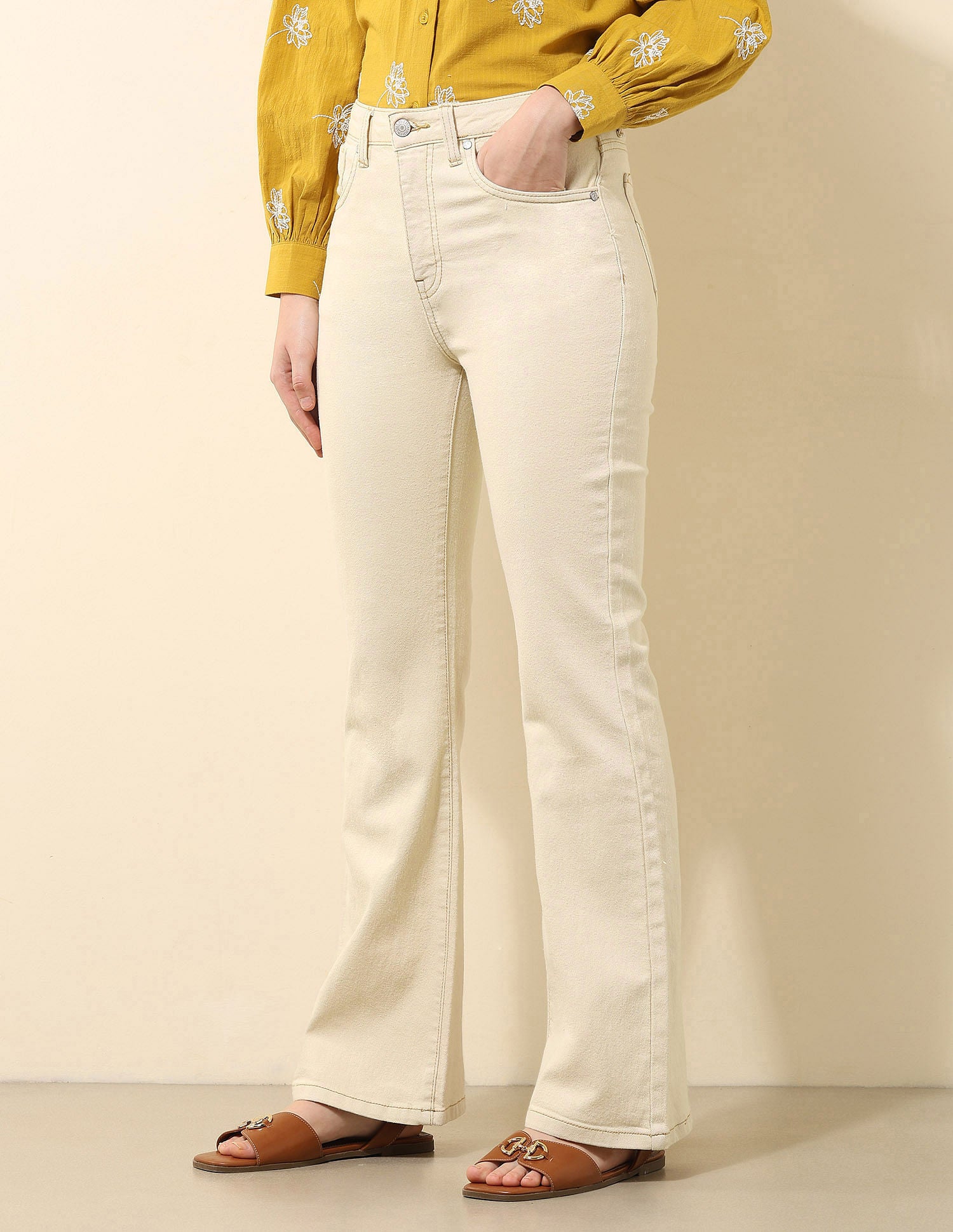 High Rise Flared Fit Jeans Ecru - U.S. POLO ASSN. | Large