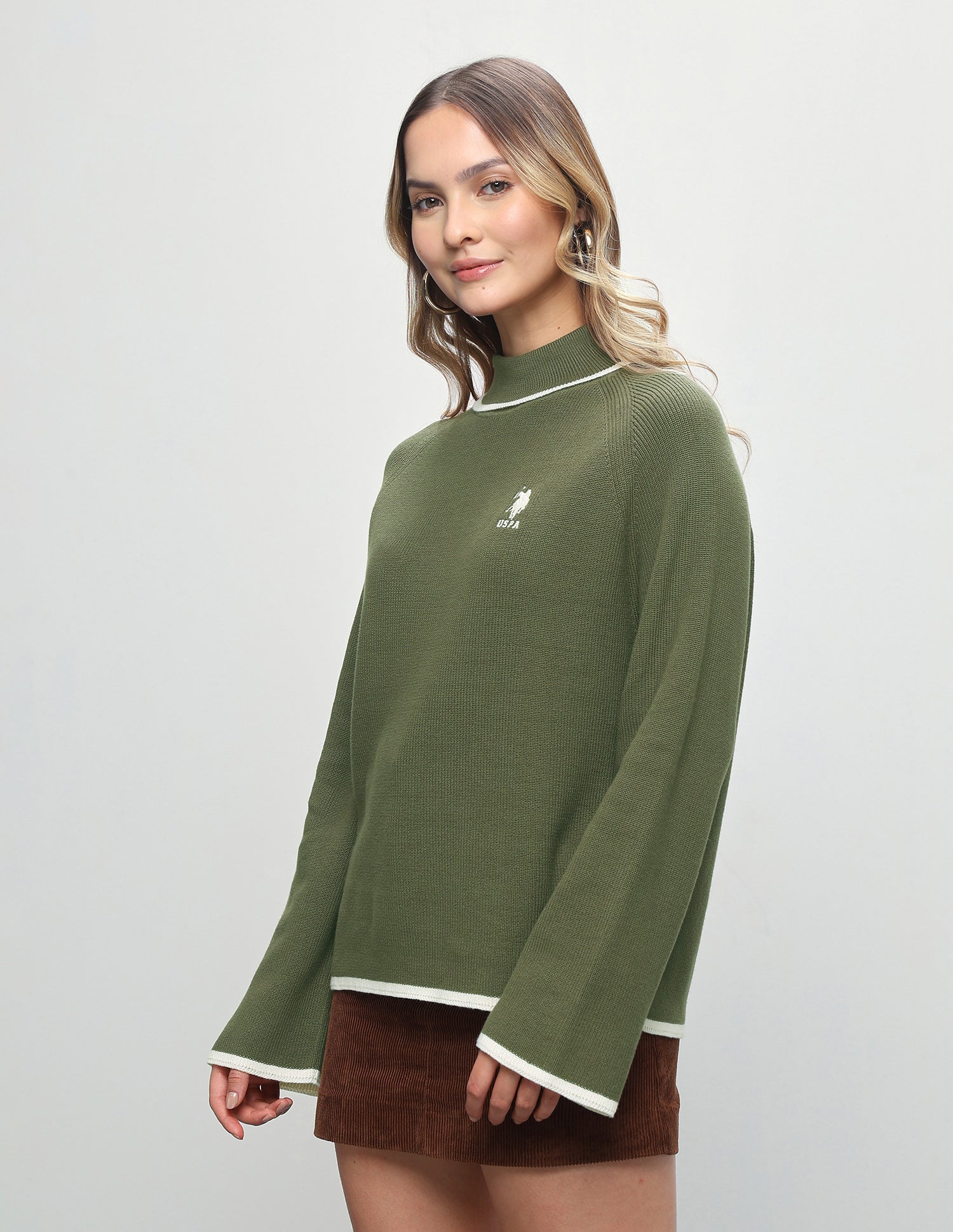 Solid Regular Fit Sweater Olive - U.S. Polo Assn. India | Large
