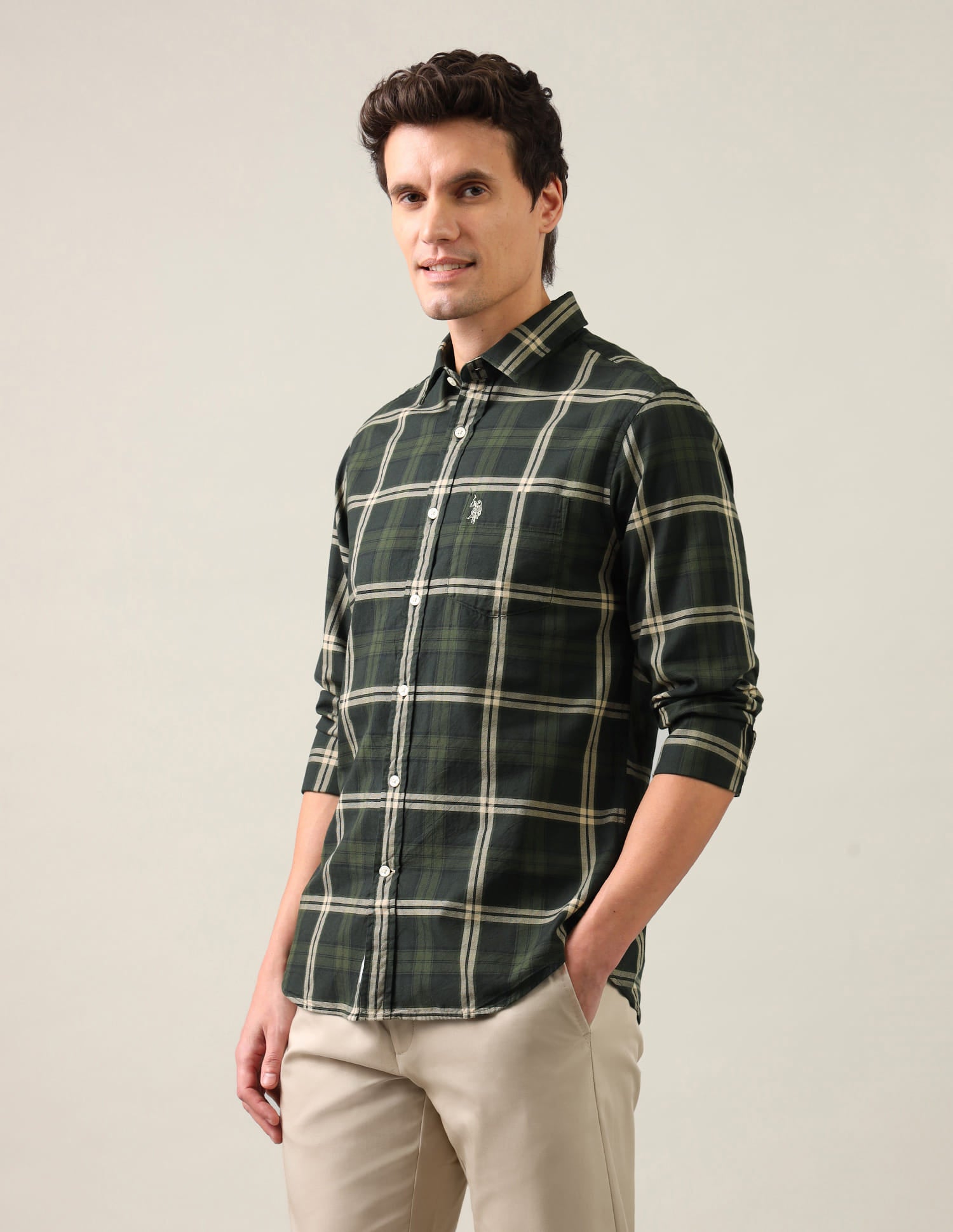 Grid Tattersall Checked Regular Fit Shirt Green - U.S. Polo Assn. India | Large