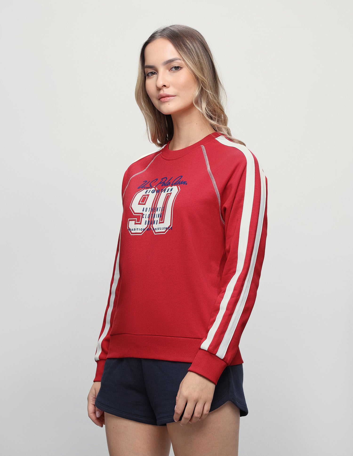 Typographic Brand Printed Regular Fit Sweatshirt Red - U.S. Polo Assn. India | Large