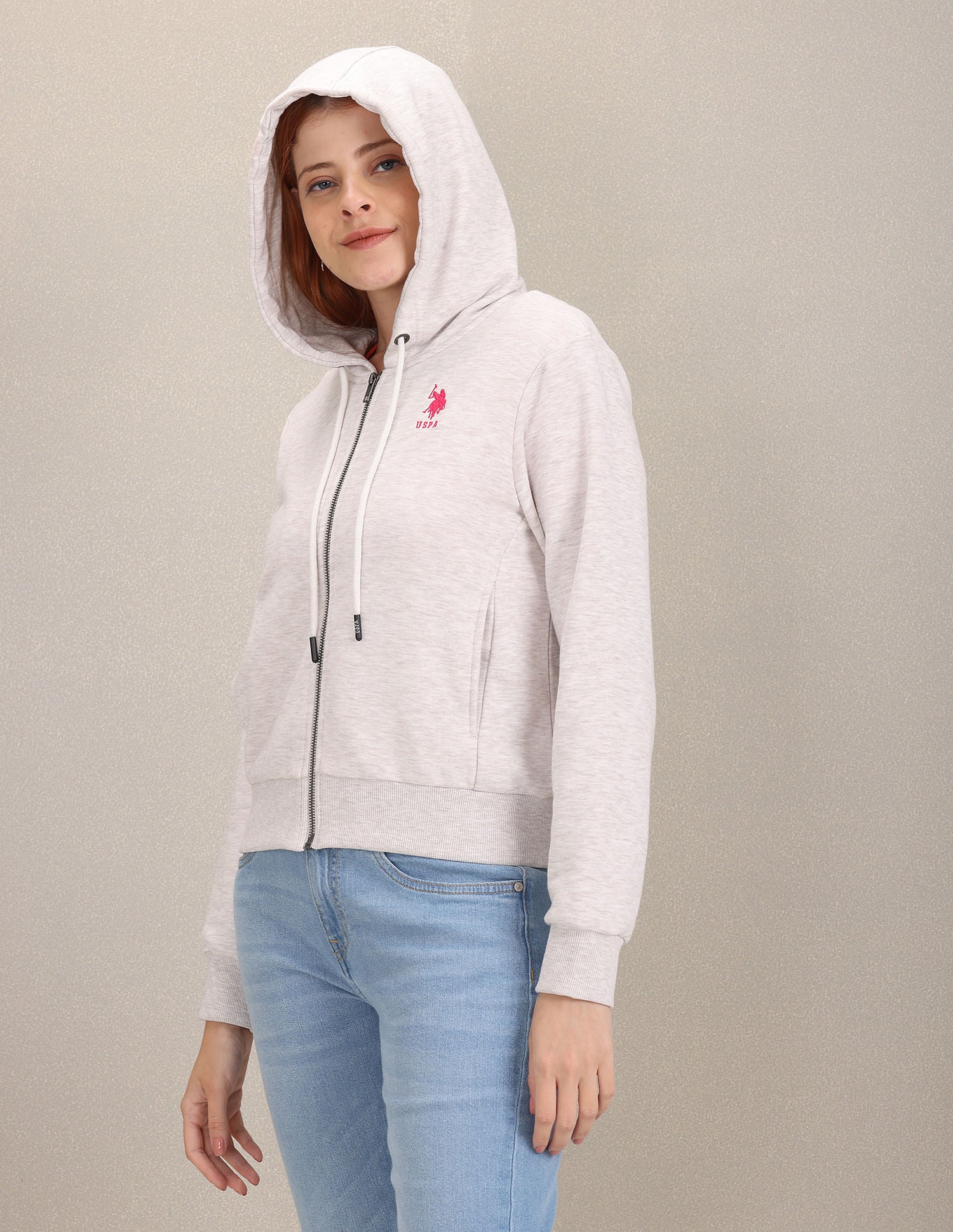 Heathered Hooded Sweatshirt Light Grey - U.S. Polo Assn. India | Large