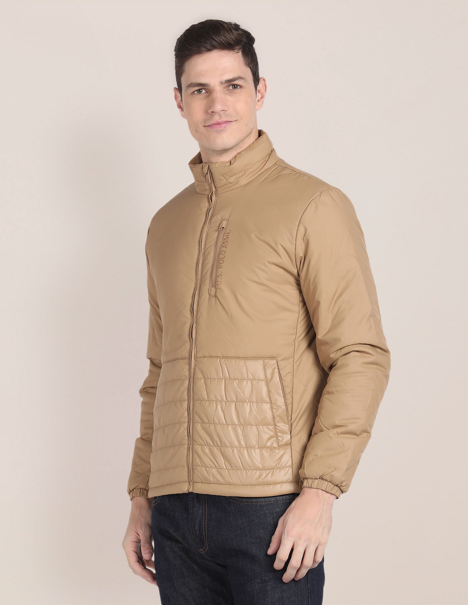 Solid Zip Up Quilted Jacket Khaki - U.S. POLO ASSN. | Large