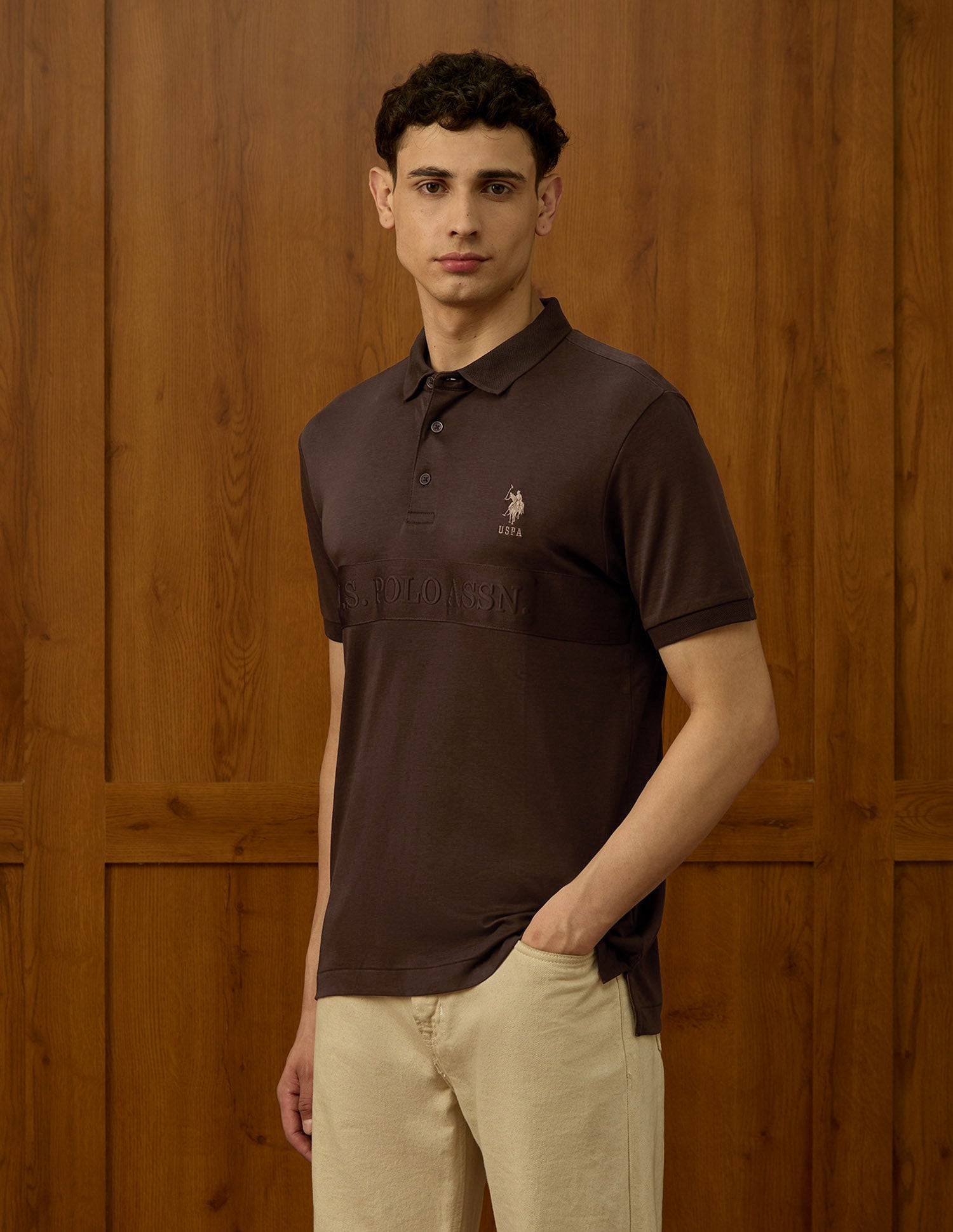 Brand Embroidered Varsity Polo Shirt Dark Brown - U.S. POLO ASSN. | Large