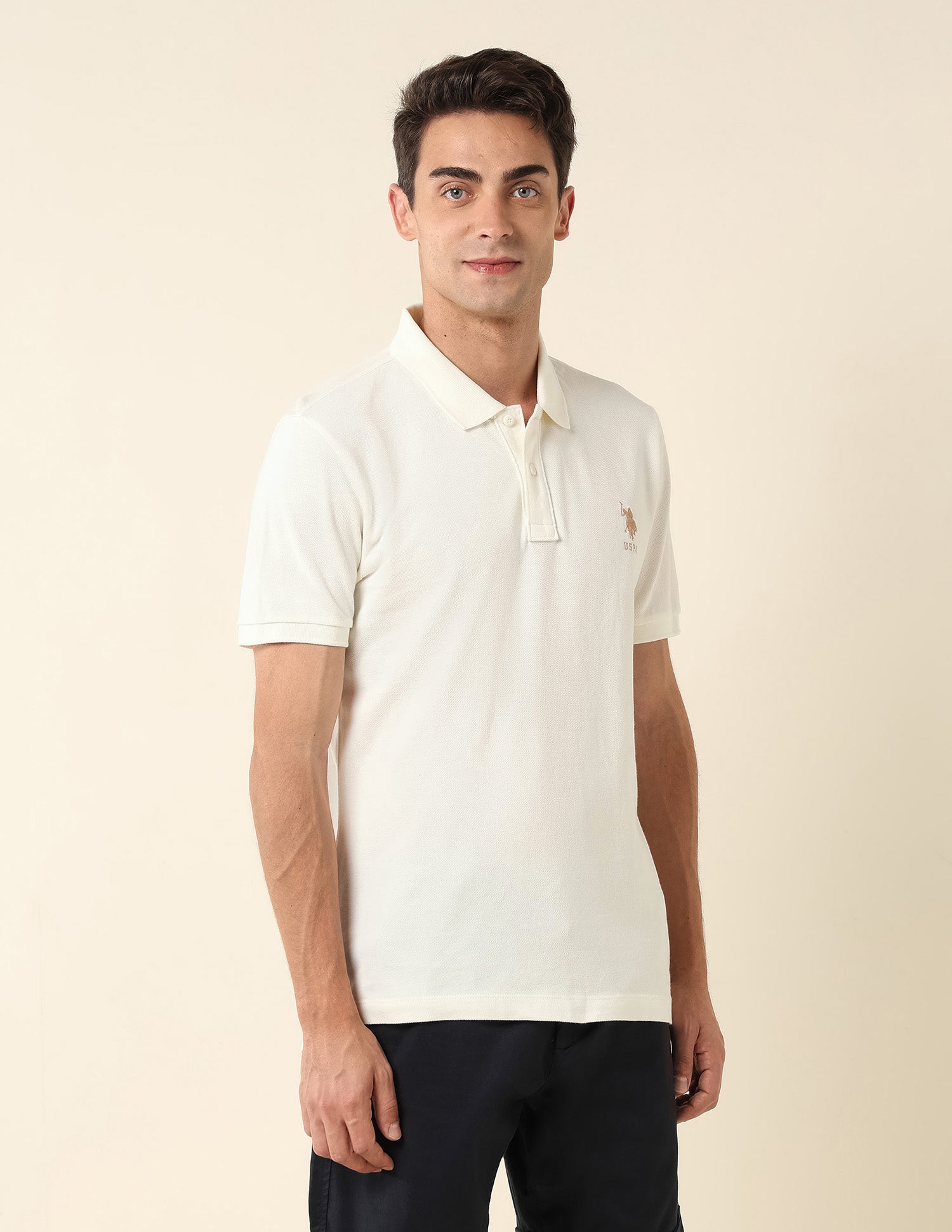 Slim Fit Pure Cotton Polo Shirt Off White - U.S. Polo Assn. India | Large