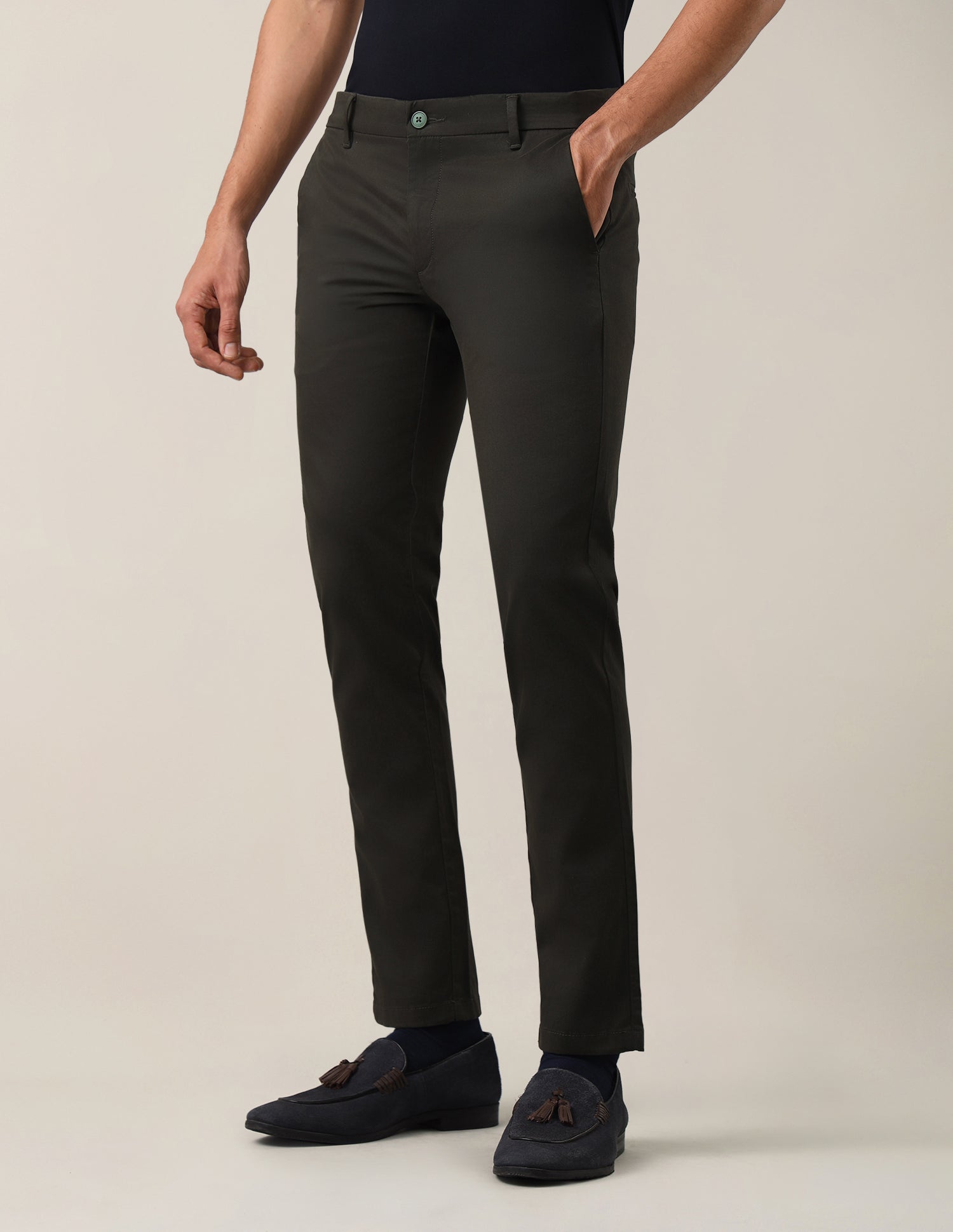 Denver Slim Fit Dobby Trousers Olive - U.S. Polo Assn. India | Large