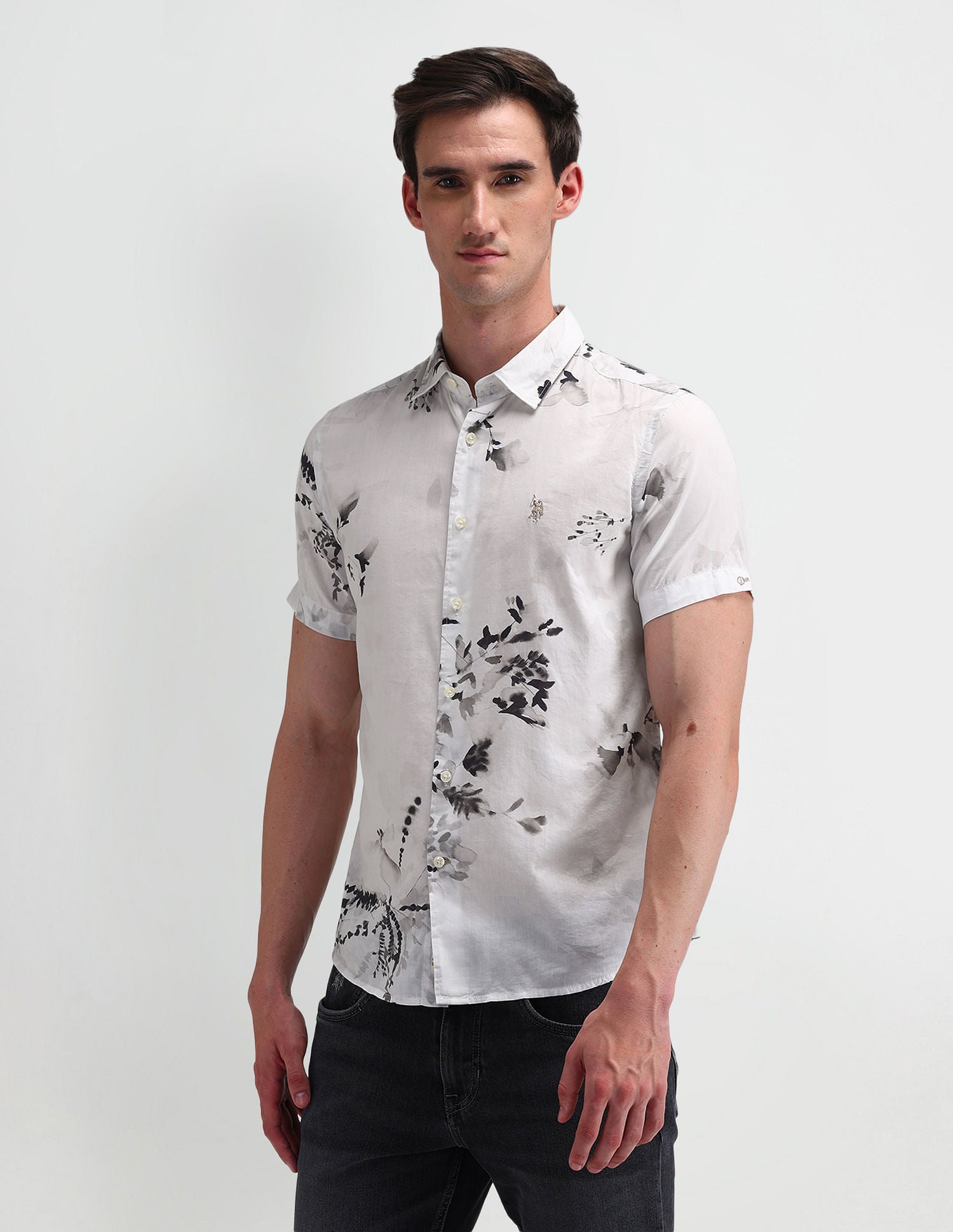 Slim Fit Abstract Shirt Light-Grey - U.S. Polo Assn. India | Large