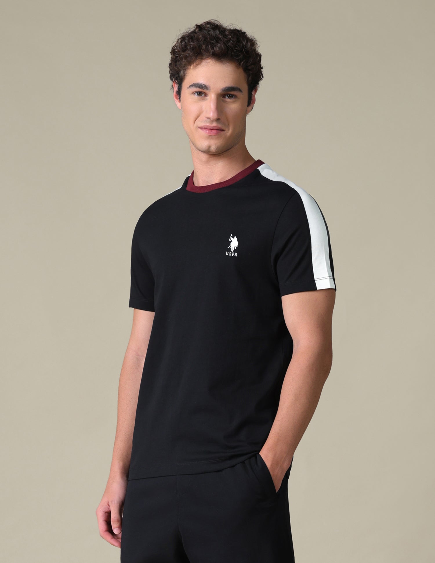 Slim Fit Colour Blocked T-Shirt Black - U.S. Polo Assn. India | Large