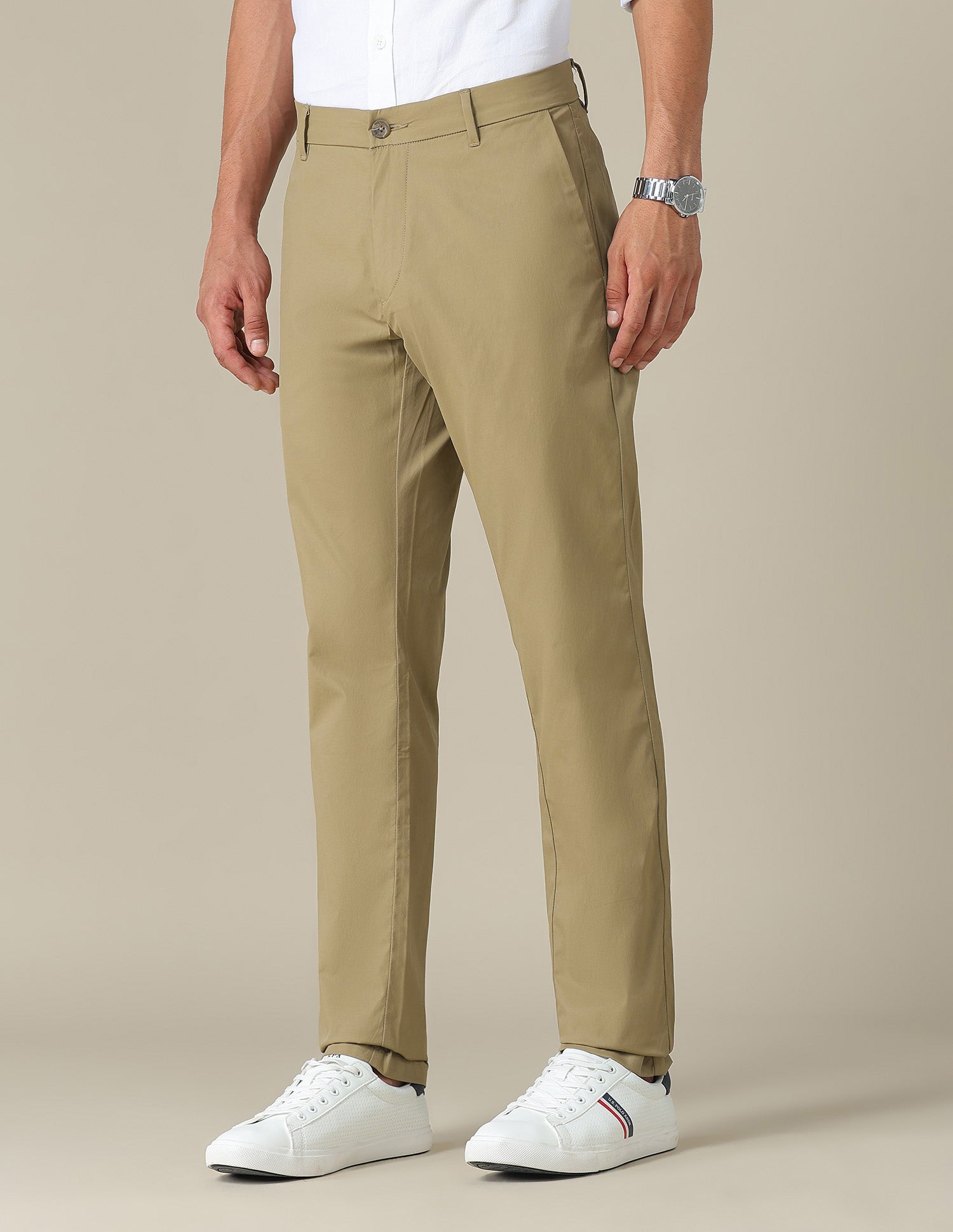 Austin Slim Fit Mid Rise Trousers Khaki - U.S. POLO ASSN. | Large