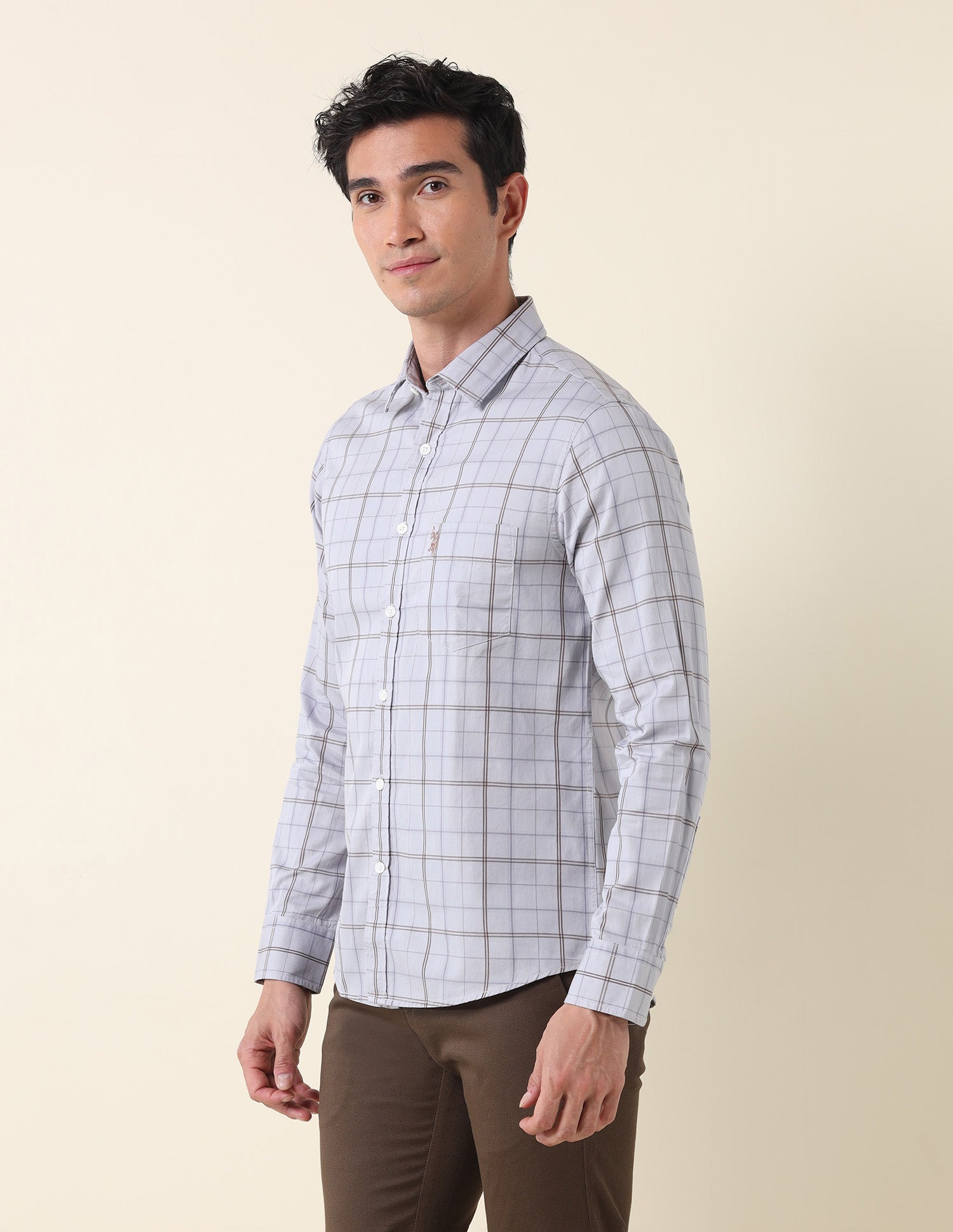 Grid Tattersall Checked Tailored Fit Shirt Grey - U.S. Polo Assn. India | Large