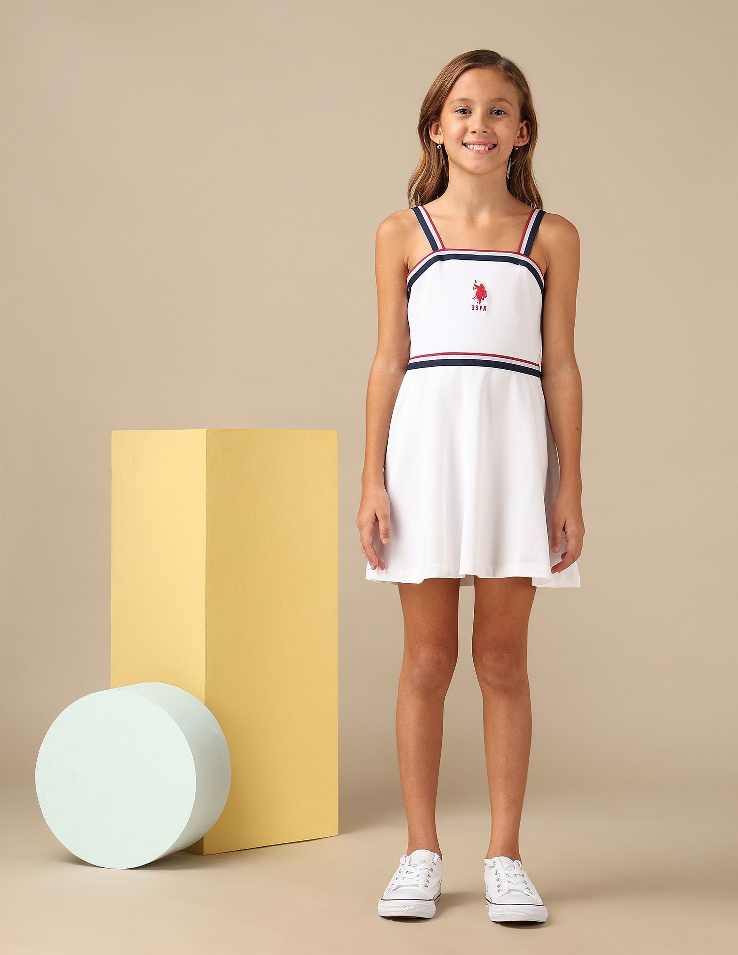 Girls Strappy Skater Dress White - U.S. POLO ASSN. | Large