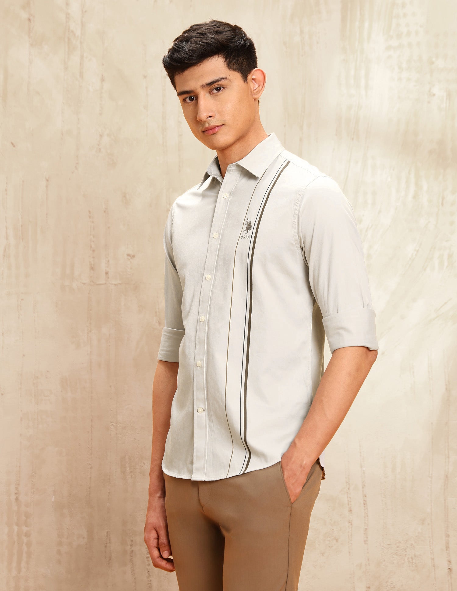 Twill Tailored Fit Shirt Light Khaki - U.S. POLO ASSN. | Large