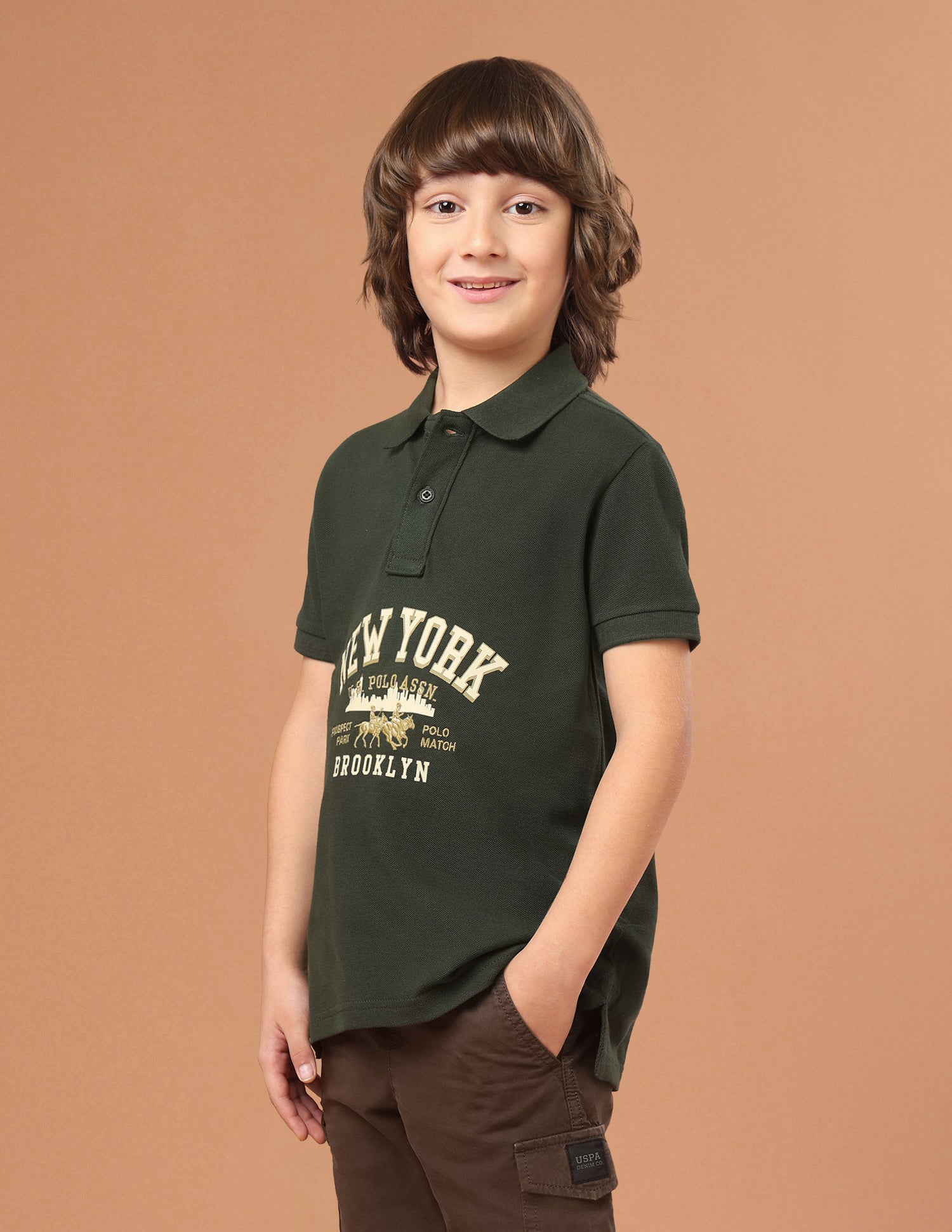 Brand Typographic Regular Fit Polo Shirt Olive - U.S. Polo Assn. India | Large