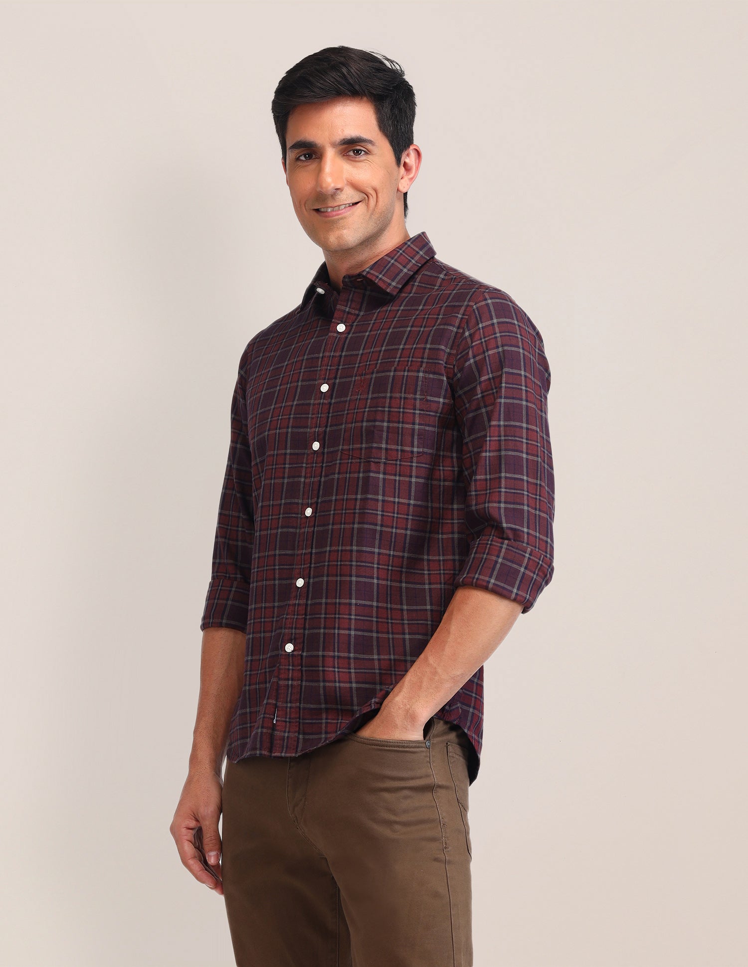 Plaid Checked Twill Shirt Maroon - U.S. Polo Assn. India | Large
