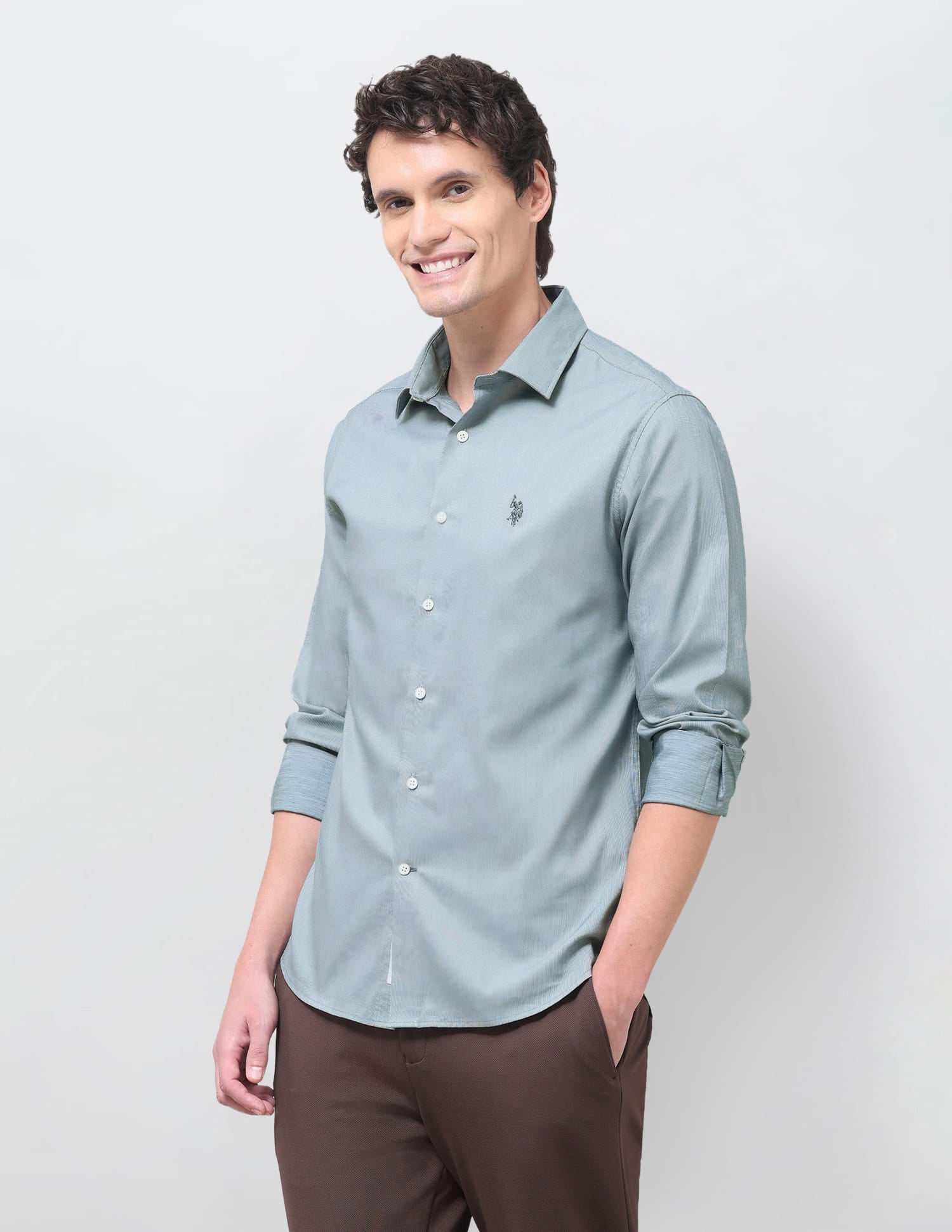 Solid Regular Fit Shirt Teal - U.S. Polo Assn. India | Large