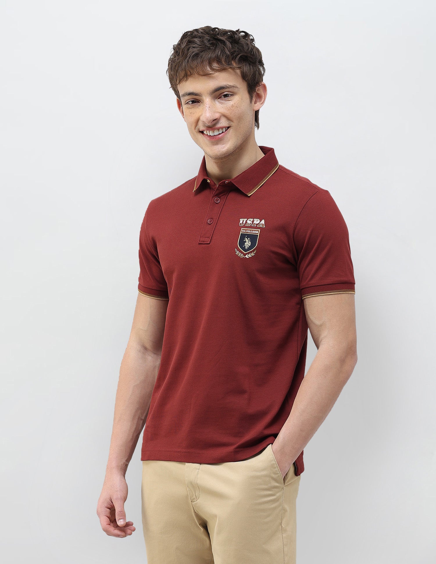 Solid Regular Fit Polo Shirt Brick Red - U.S. Polo Assn. India | Large