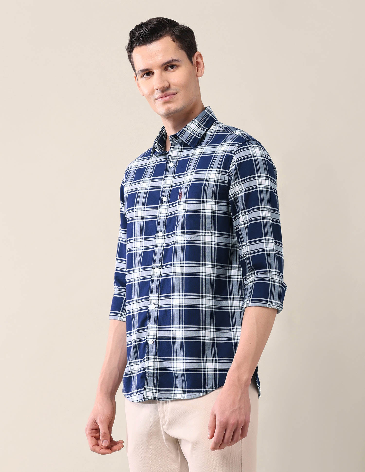 Tailored Fit Grid Tattersall Checked Shirt Navy - U.S. POLO ASSN. | Large