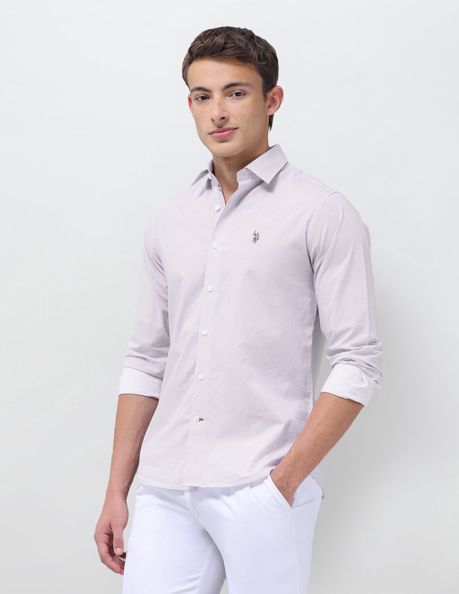Geometric Printed Regular Fit Shirt Purple - U.S. Polo Assn. India | Large