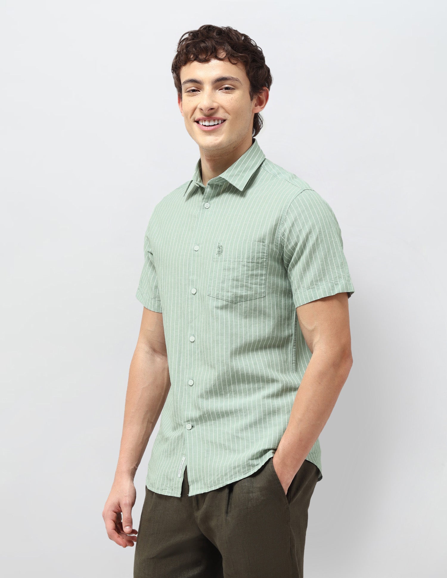 Vertical Striped Regular Fit Shirt Sage - U.S. Polo Assn. India | Large