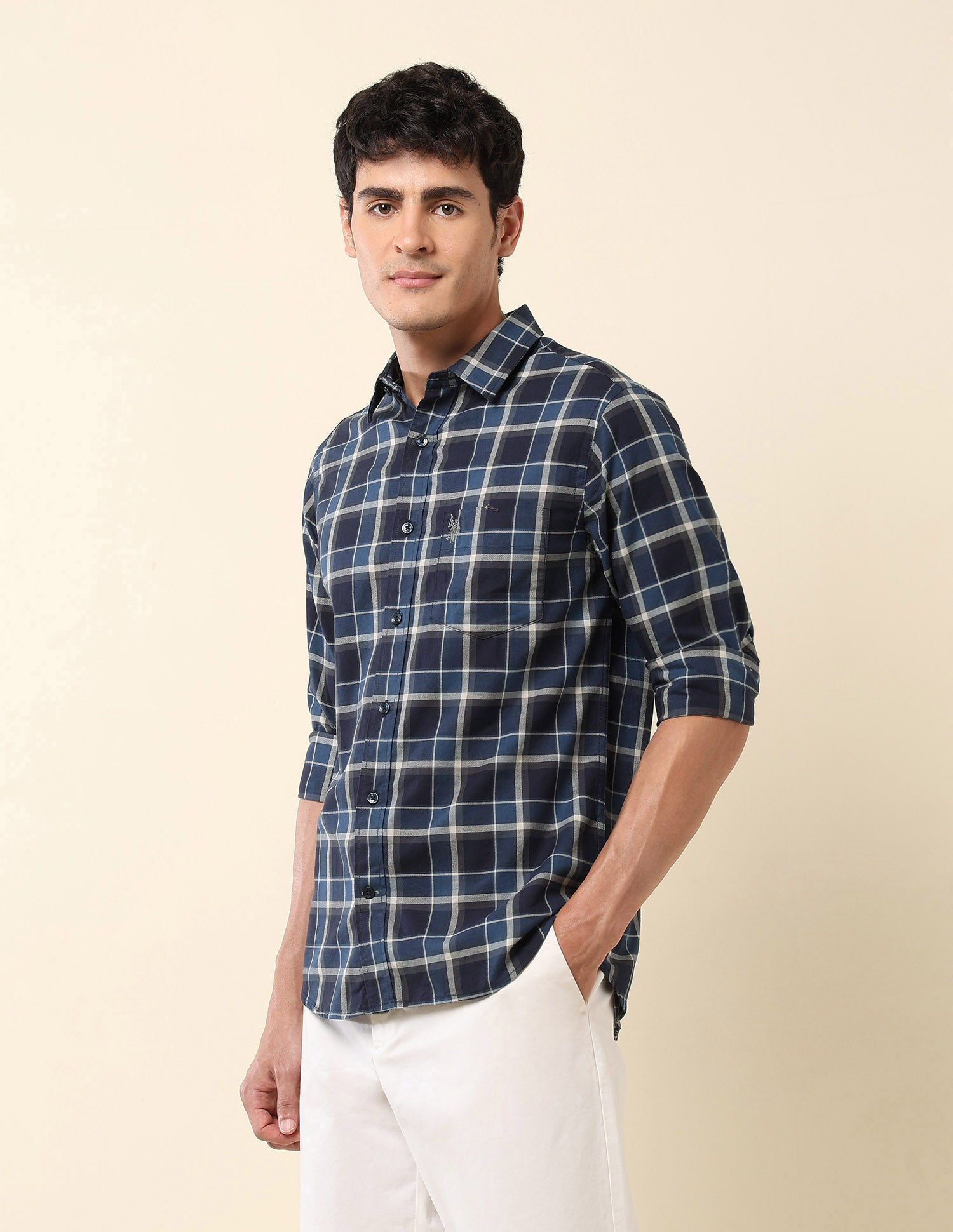 Tartan Checked Pure Cotton Shirt Navy - U.S. Polo Assn. India | Large