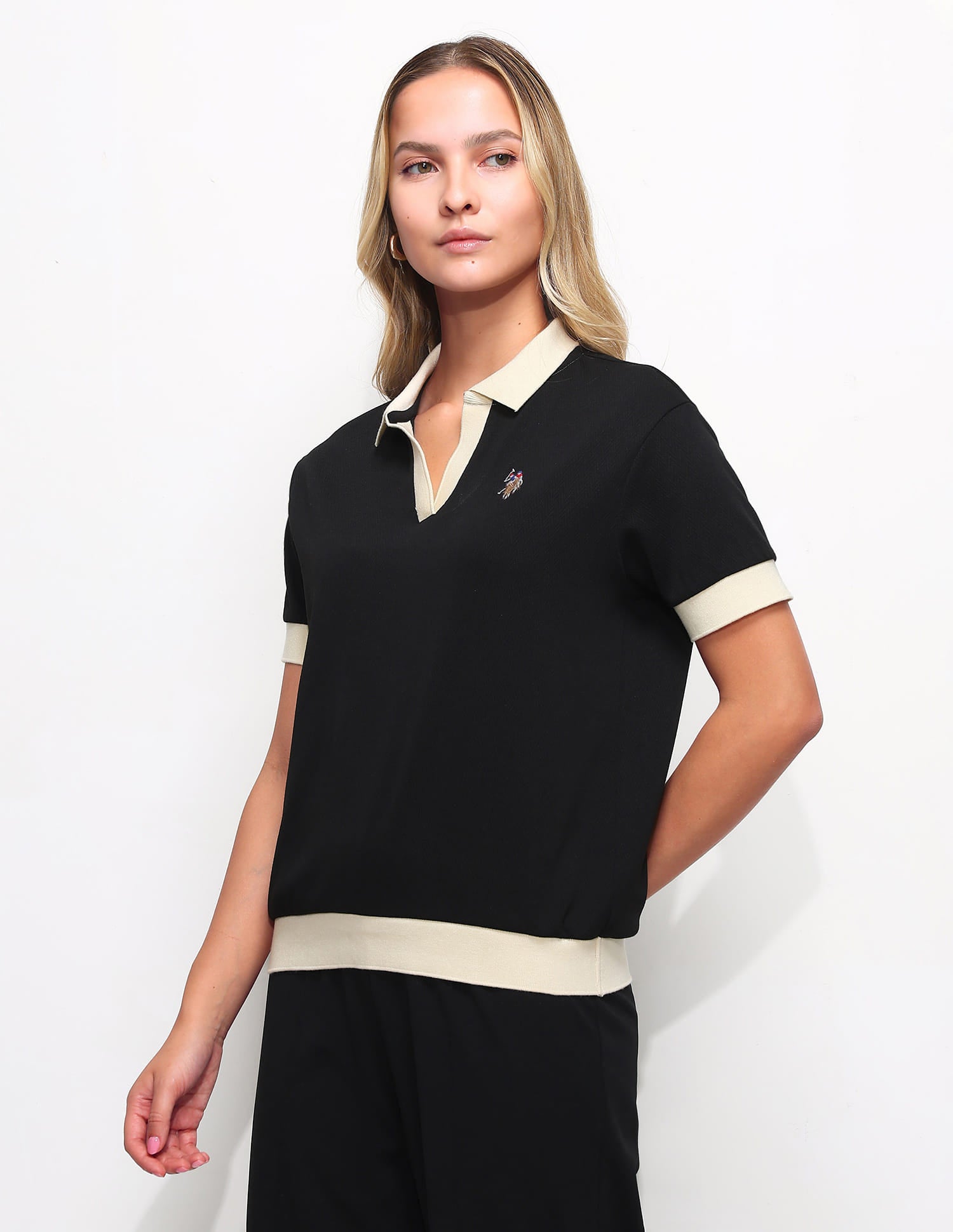 Regular Fit Textured Polo Shirt Black - U.S. Polo Assn. India | Large