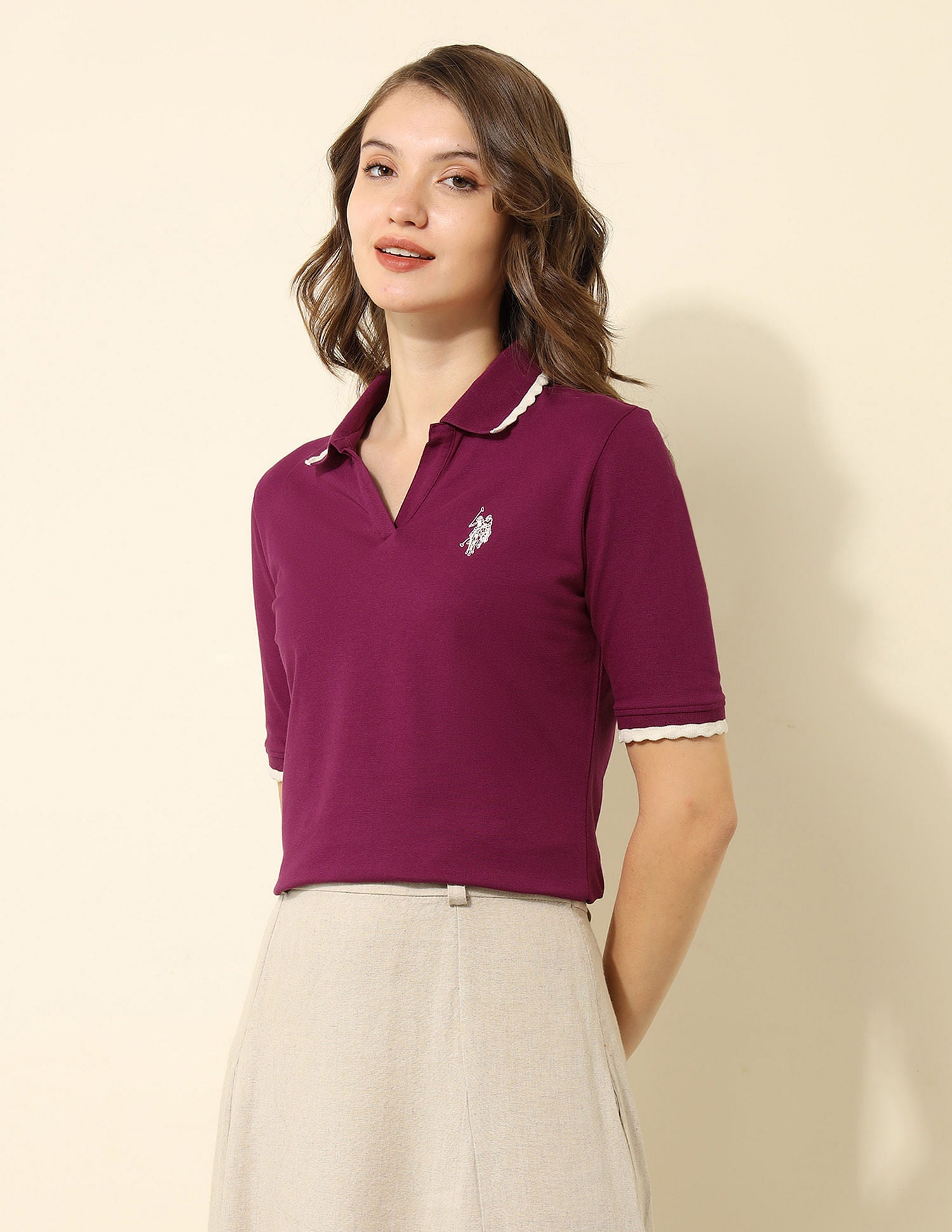 Tipped Collar Regular Fit Polo Shirt Wine - U.S. Polo Assn. India | Large