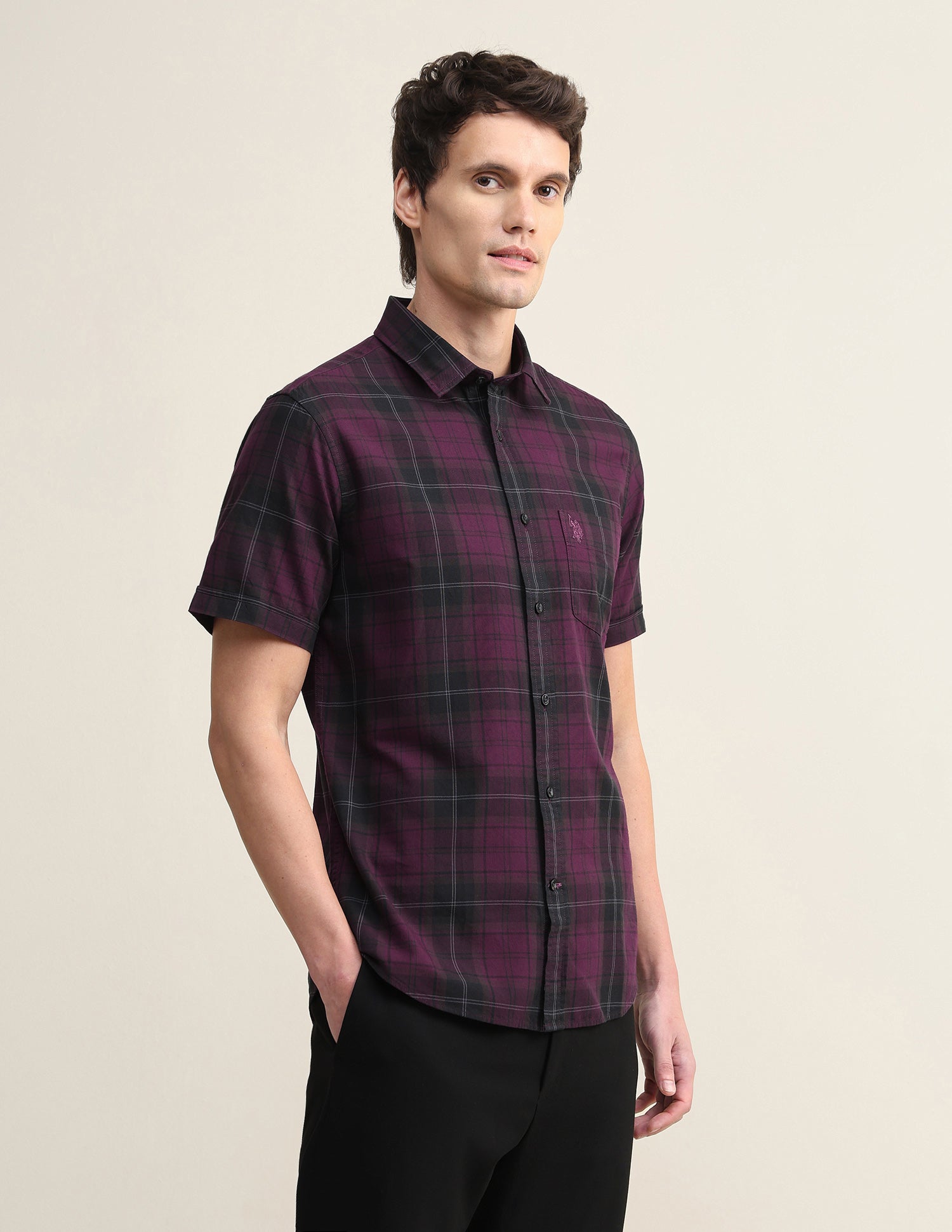 Plaid Checked Regular Fit Shirt Wine - U.S. Polo Assn. India | Large