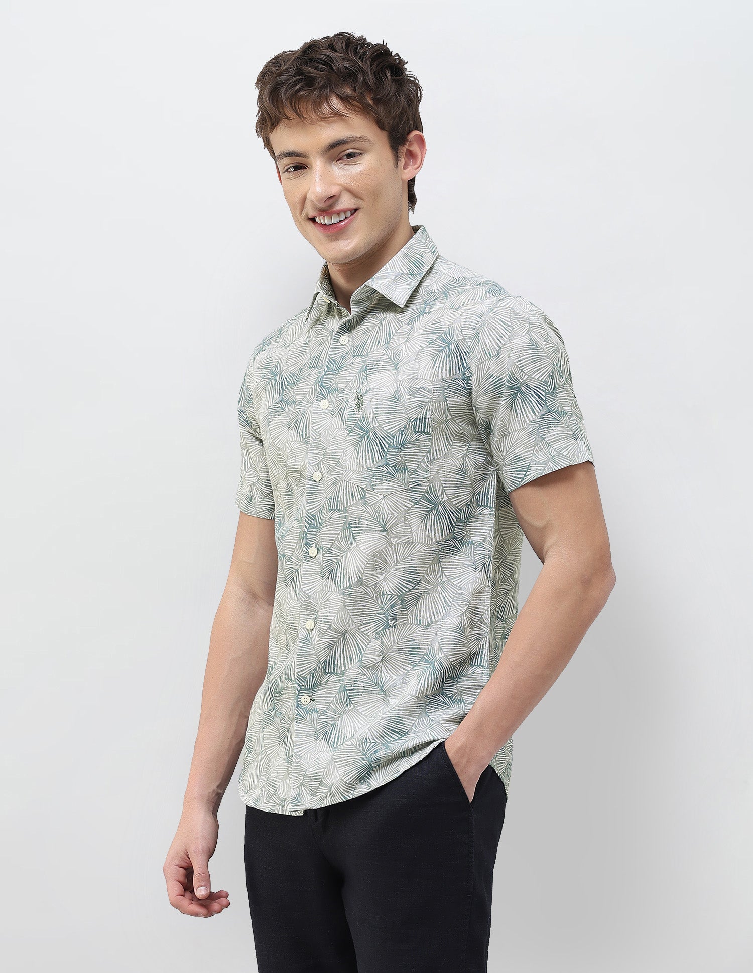 Tropical Printed Regular Fit Shirt Olive - U.S. Polo Assn. India | Large