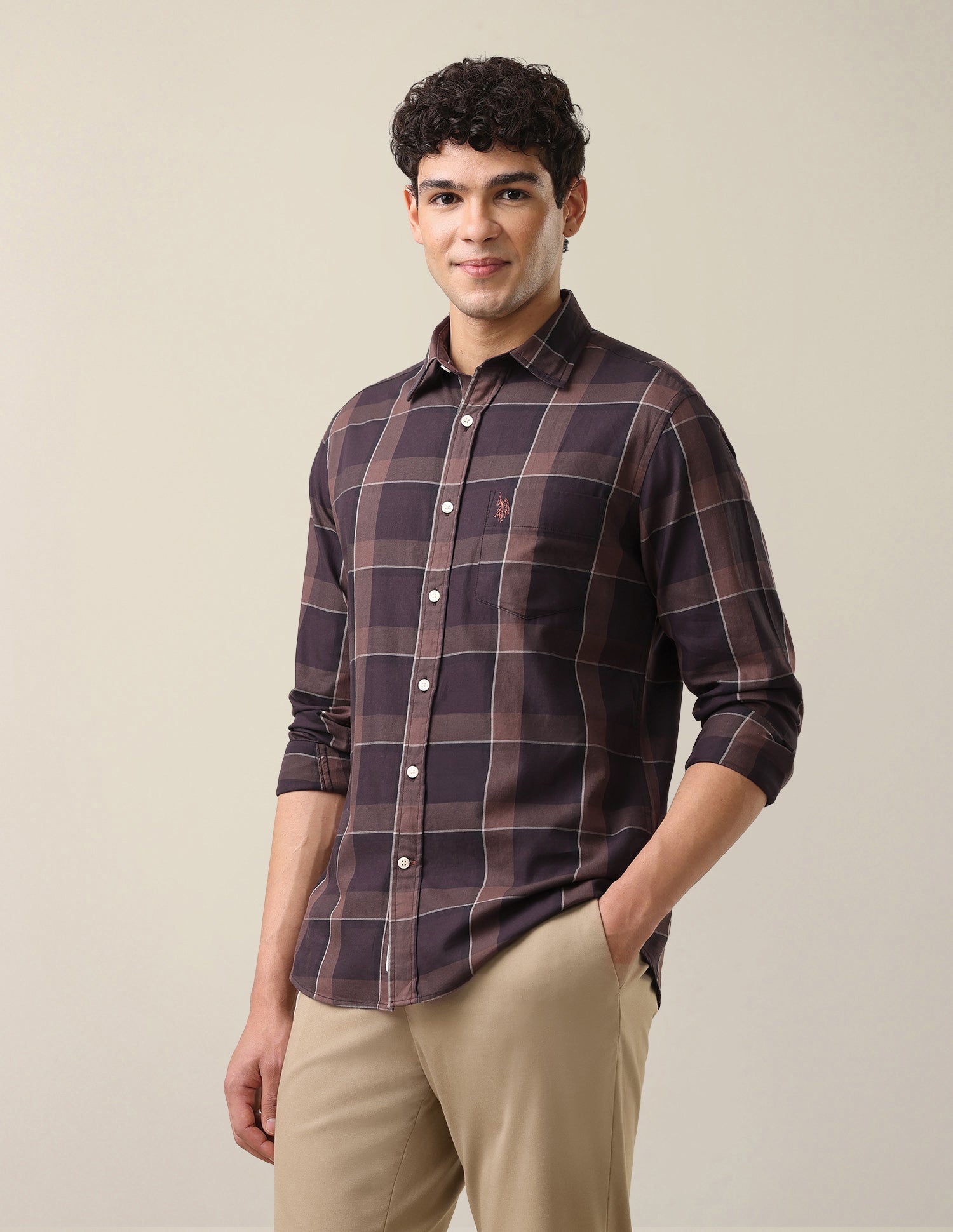 Tartan Checked Twill Shirt Dark Brown - U.S. Polo Assn. India | Large