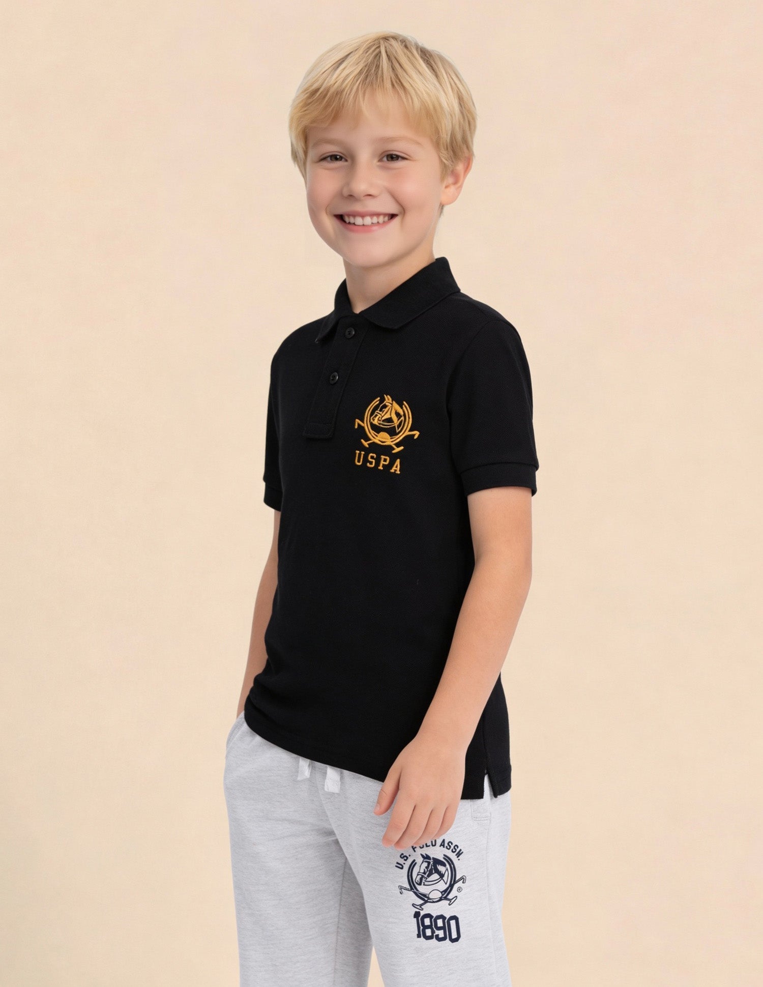 Boys Pure Cotton Polo Shirt Black - U.S. Polo Assn. India | Large