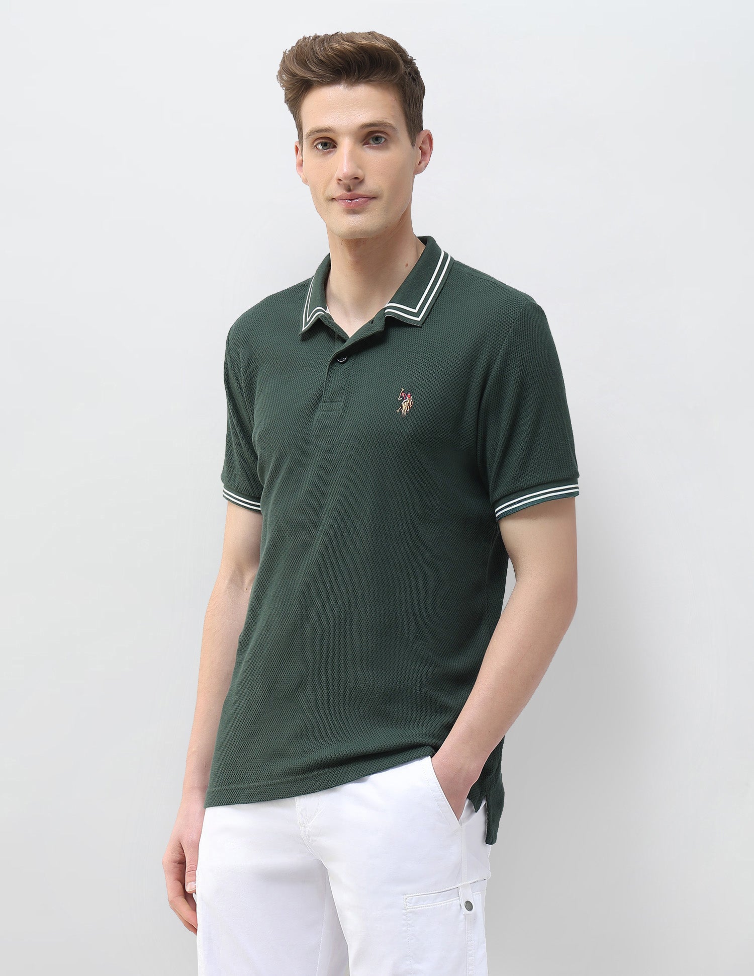 Motel On The Coast Muscle Fit Polo Shirt Dark Green - U.S. Polo Assn. India | Large