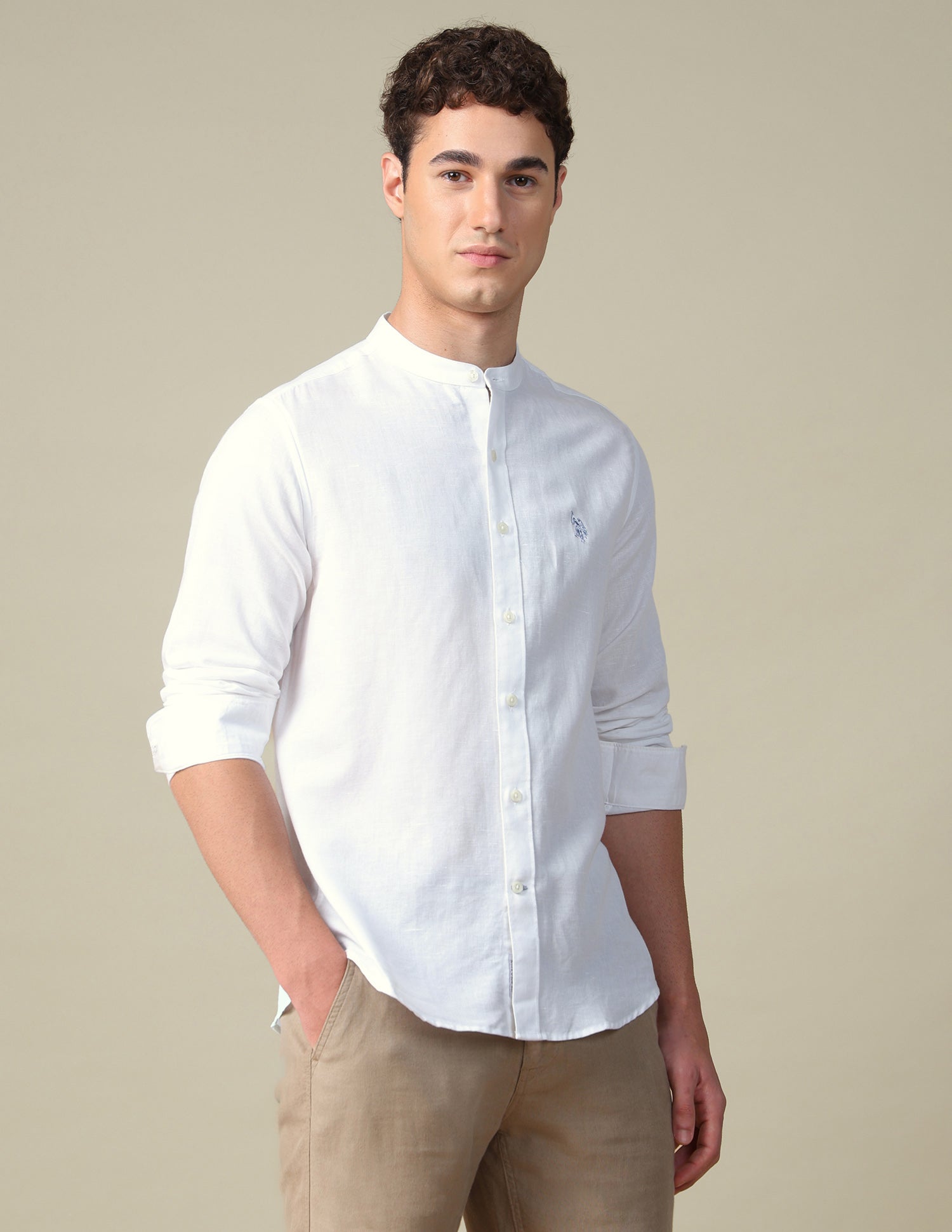 Tailored Fit Mandarin Shirt White - U.S. Polo Assn. India | Large
