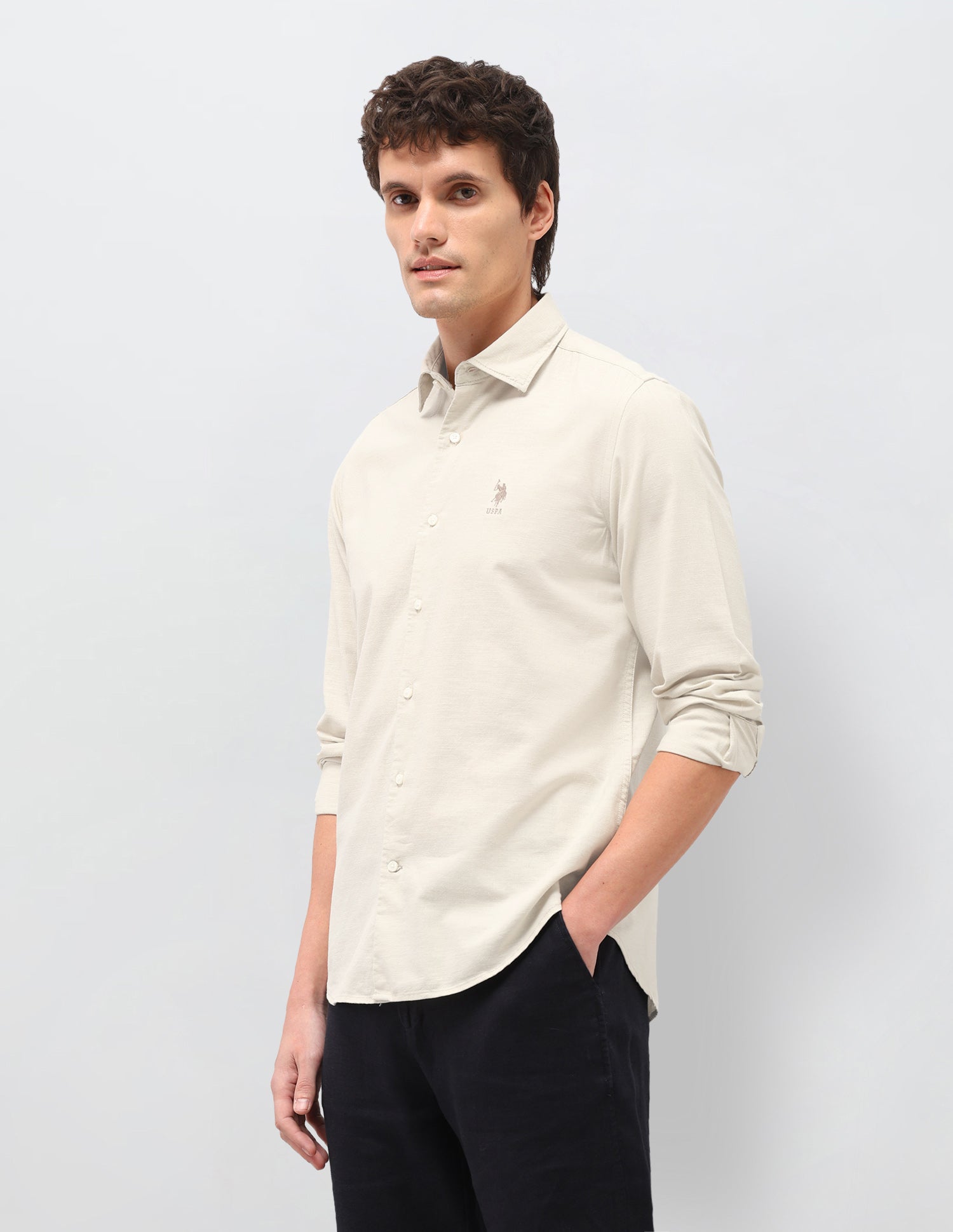 Regular Fit Solid Shirt Beige - U.S. Polo Assn. India | Large